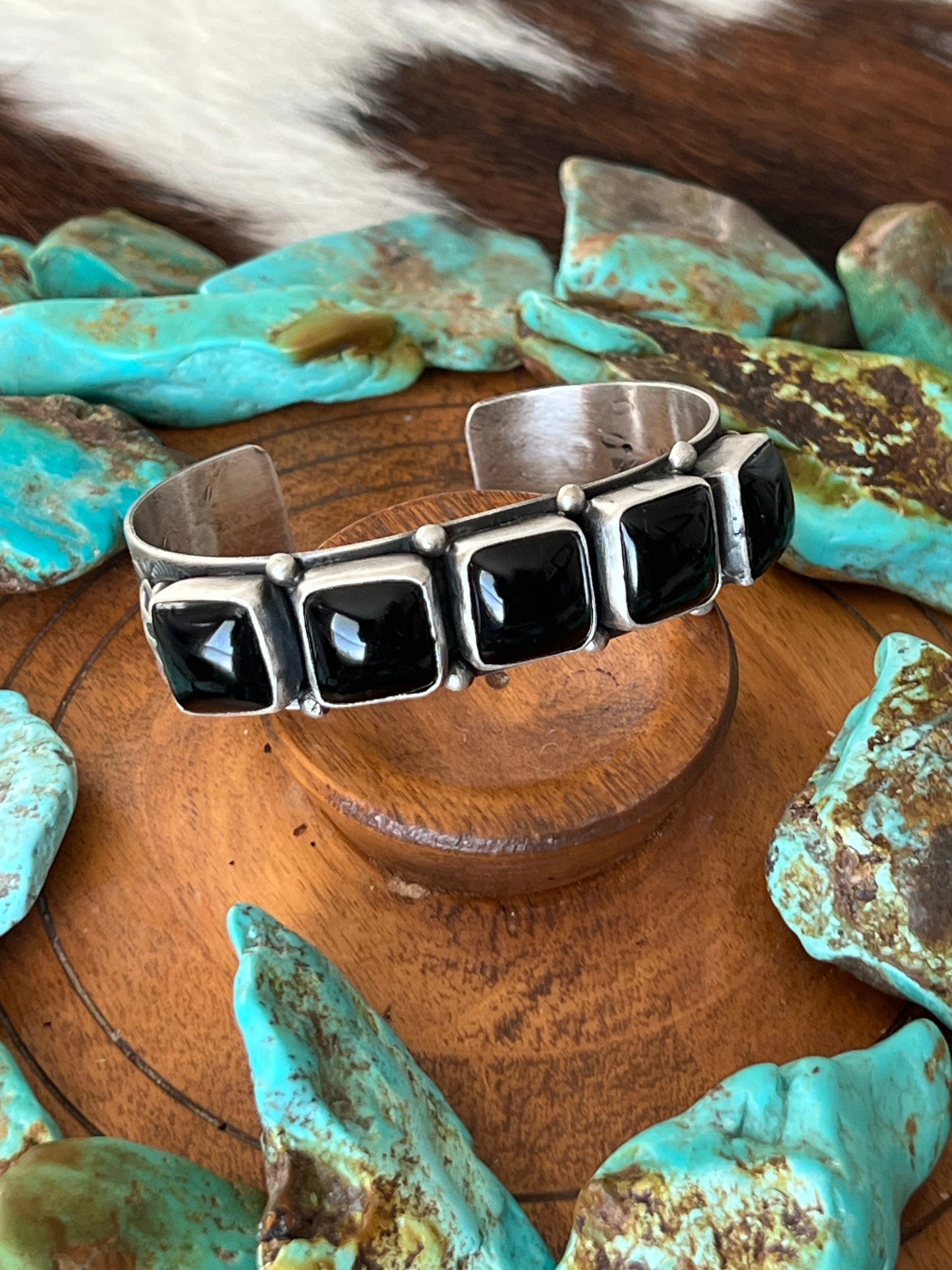 Randall Endito Sterling Silver and Onyx Row Cuff Bracelet