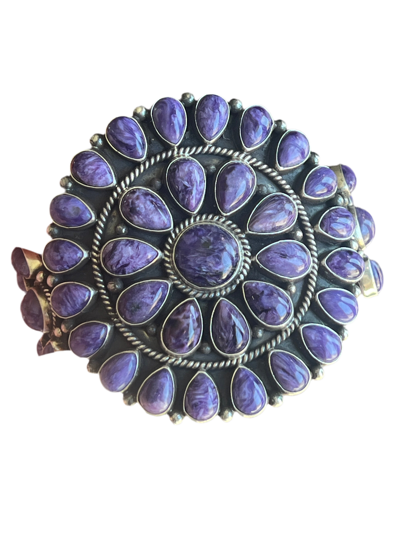 Navajo Sterling Silver and Charoite Cluster Cuff Bracelet by Tyler Brown