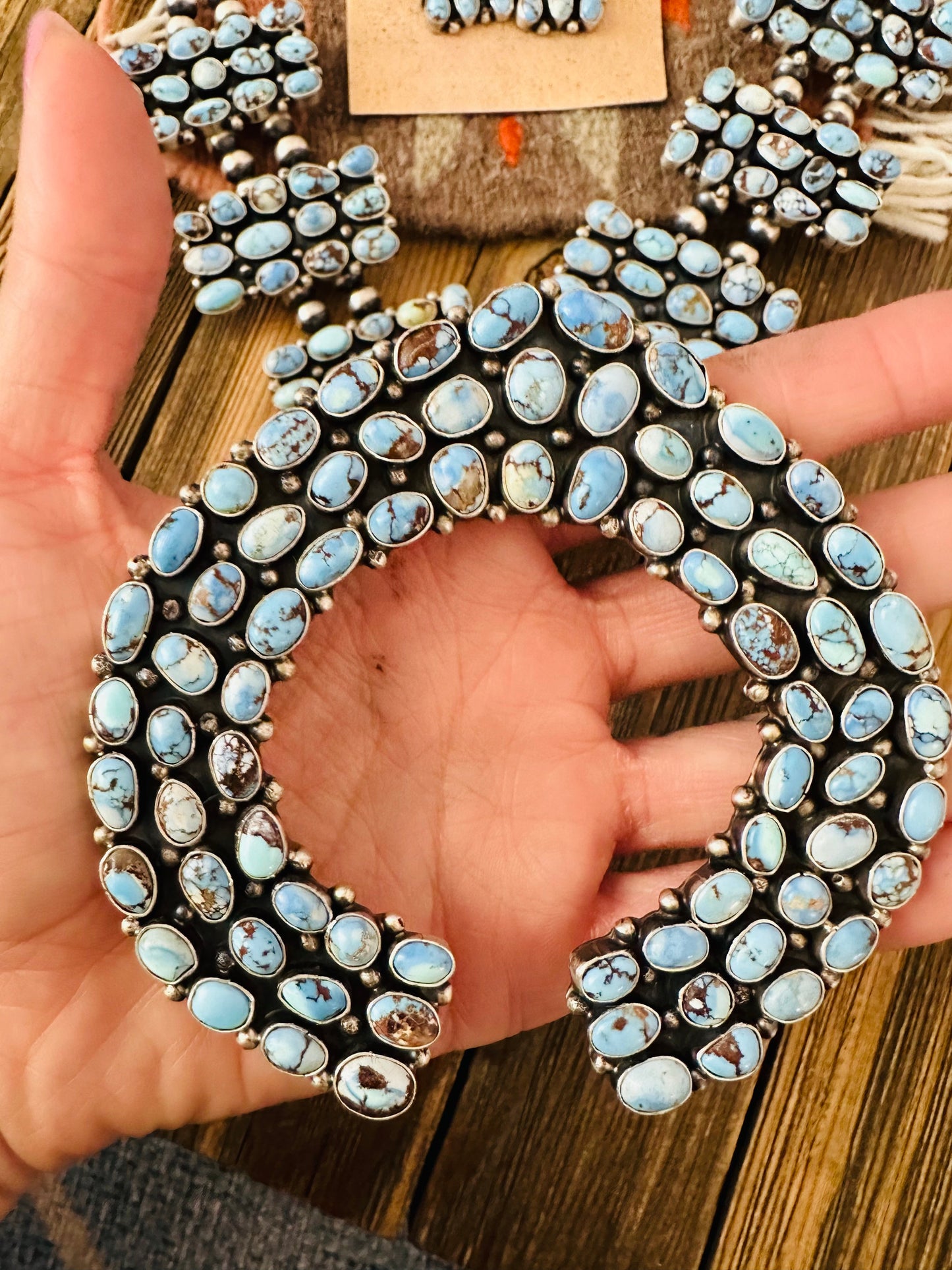 Navajo Golden Hills Turquoise & Sterling Silver Squash Blossom Necklace Set by B. Yellowhorse