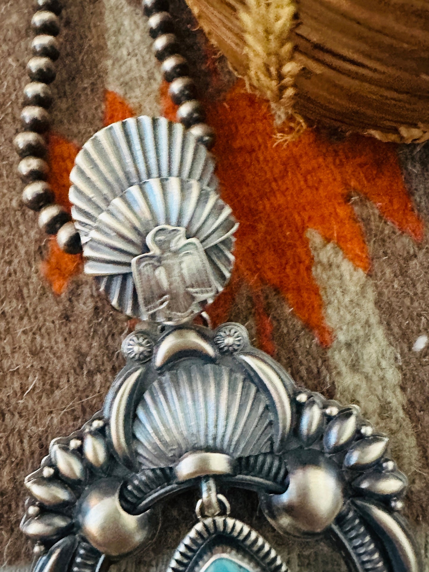 Navajo Sterling Silver & Turquoise Naja Pendant by Delbert Gordon