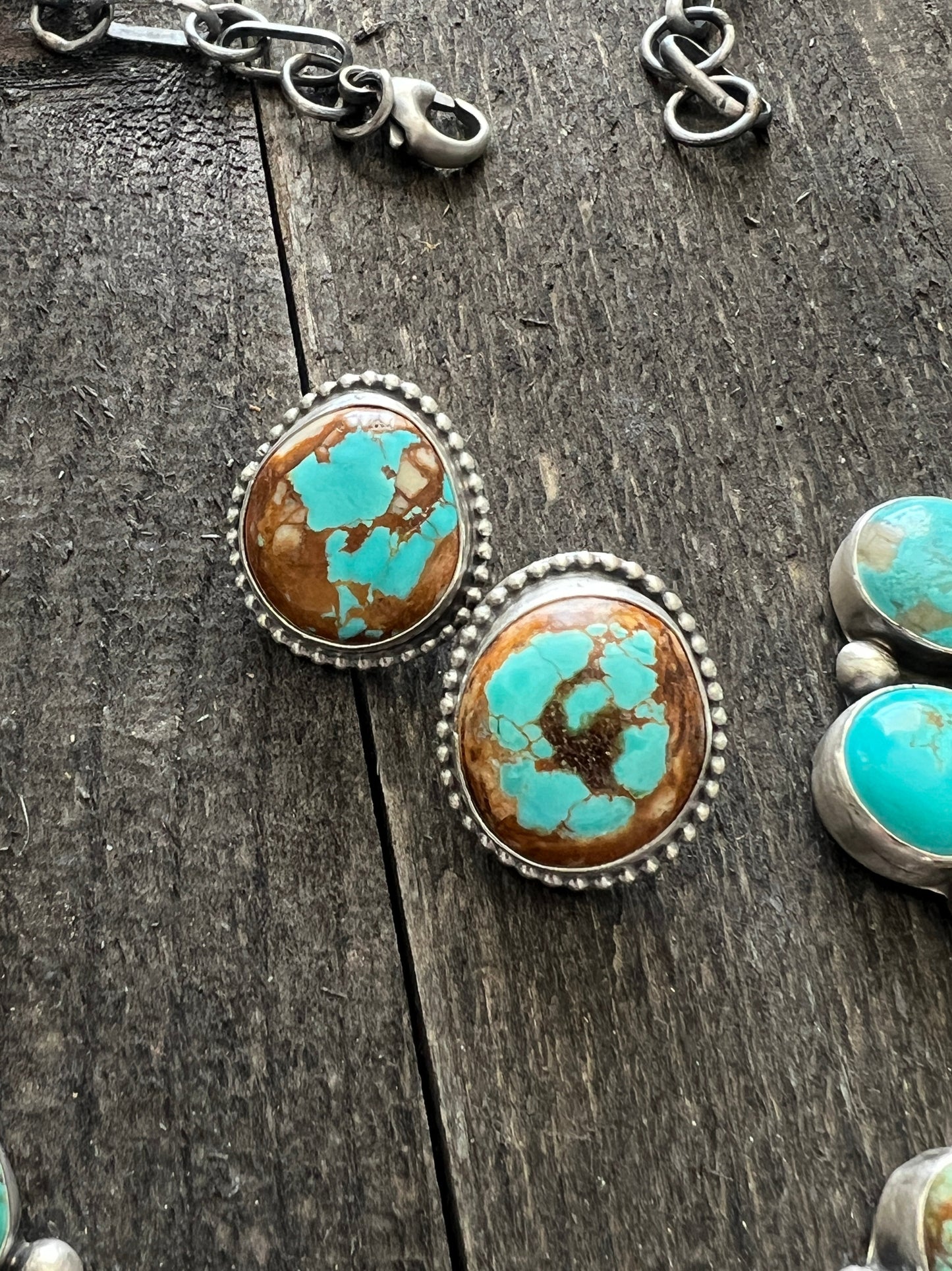 Navajo Big Mama Sterling Silver and Royston Turquoise Cluster Necklace with Matching Earrings by Sheila Becenti