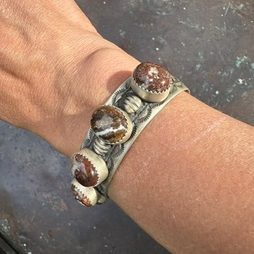 Navajo Made Sterling Silver Wild Horse Magnesite Cuff Bracelet, by Derrick Cadman