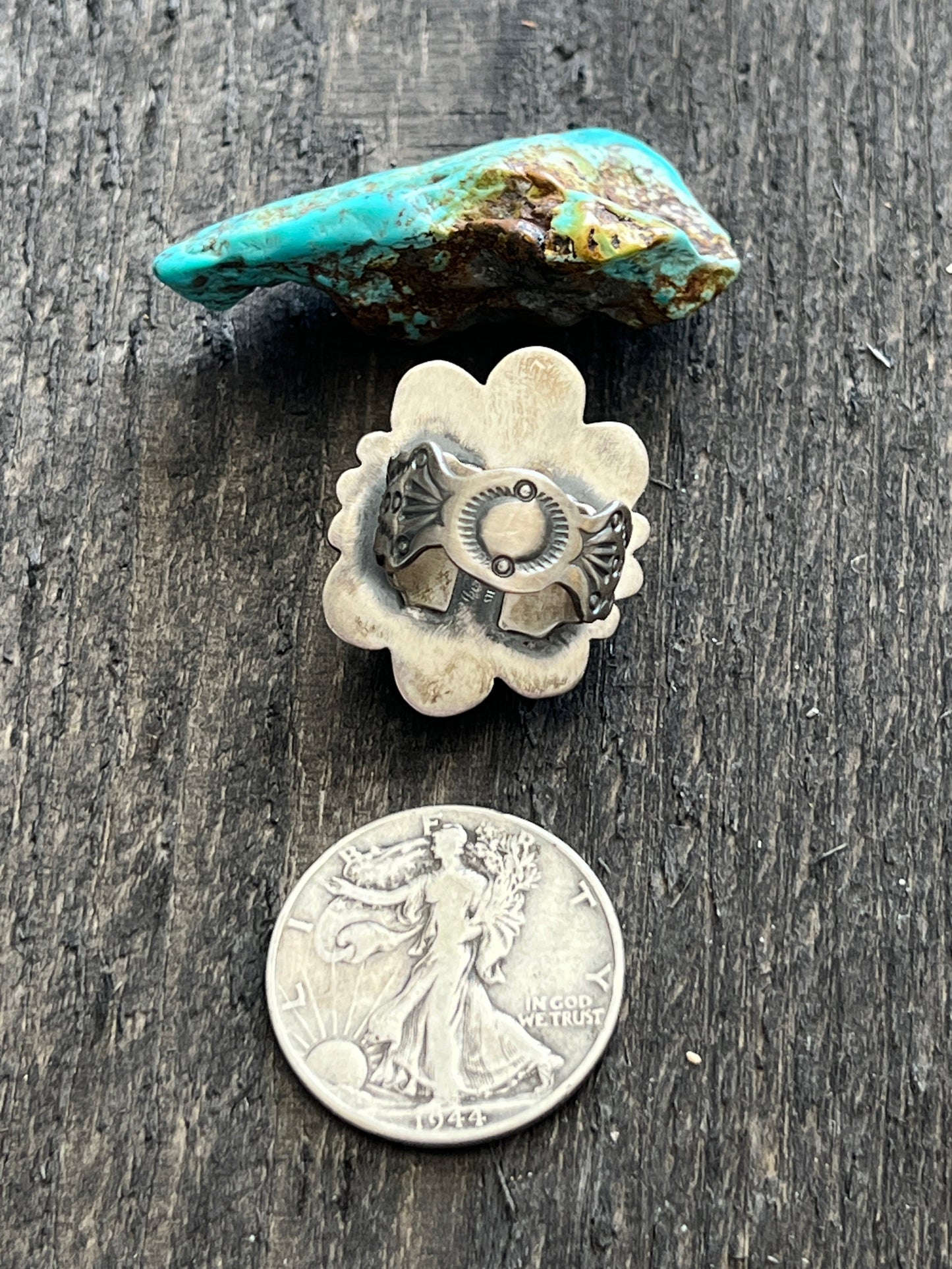 Navajo Sterling Silver and Royston Turquoise Single Stone Ring by Gilbert Tom, Size 8