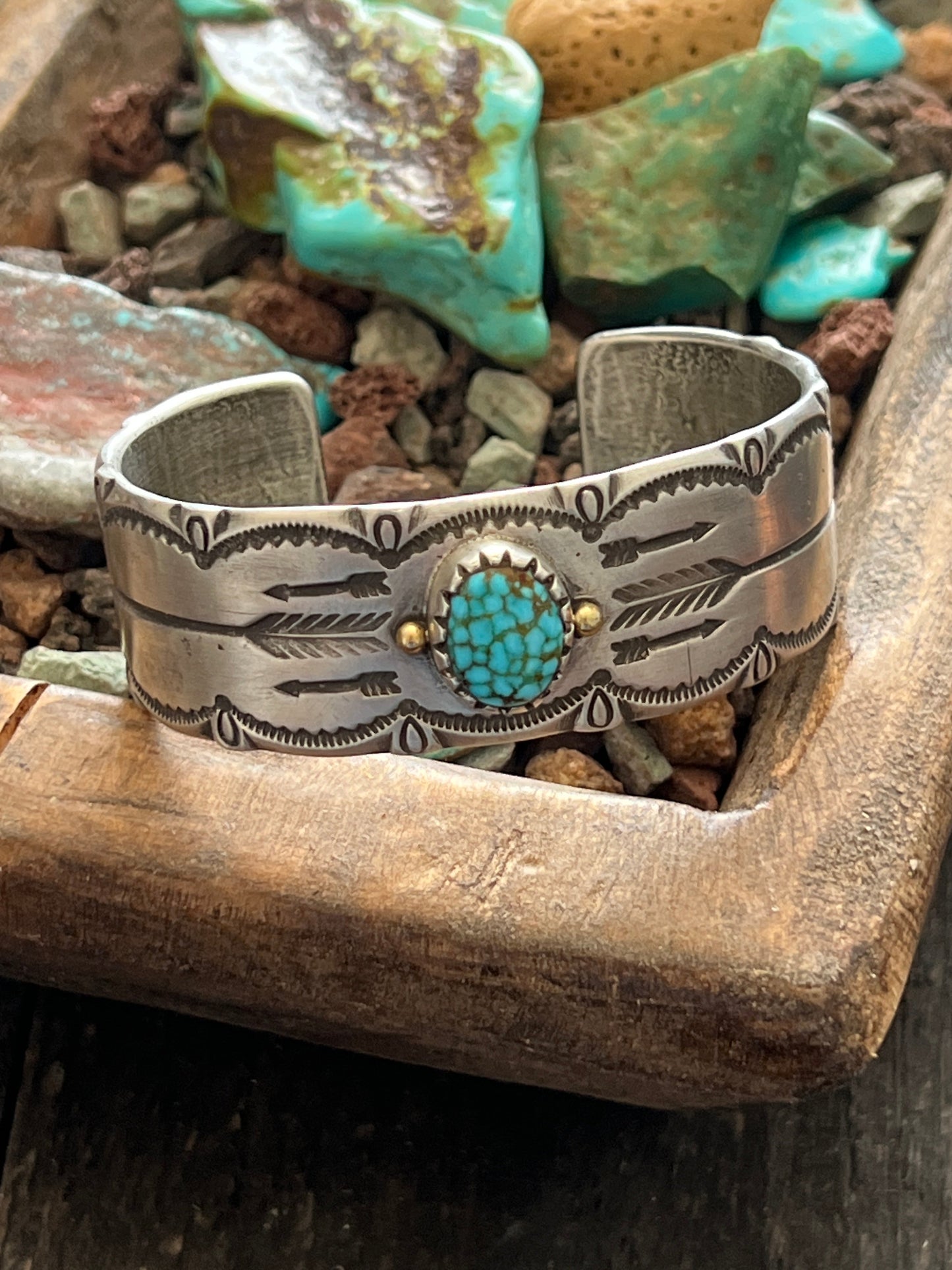 Falcon Trading Company Tufa Cast Sterling Silver and Kingman Turquoise Cuff Bracelet by Joe O’Neill
