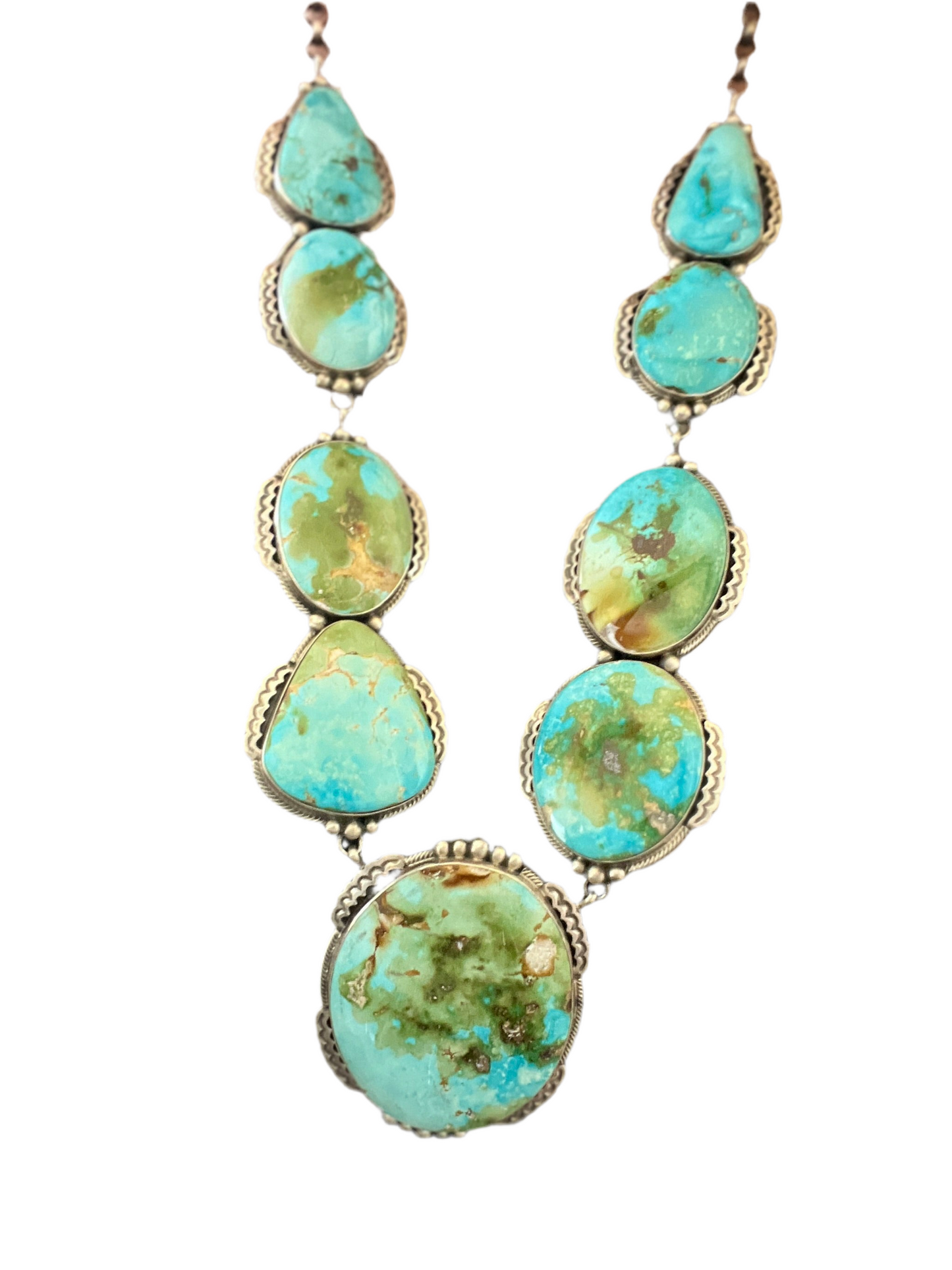 Massive Handcrafted Sterling Silver and Sonoran Mountain Turquoise Statement Necklace with Earrings by Talila Benally