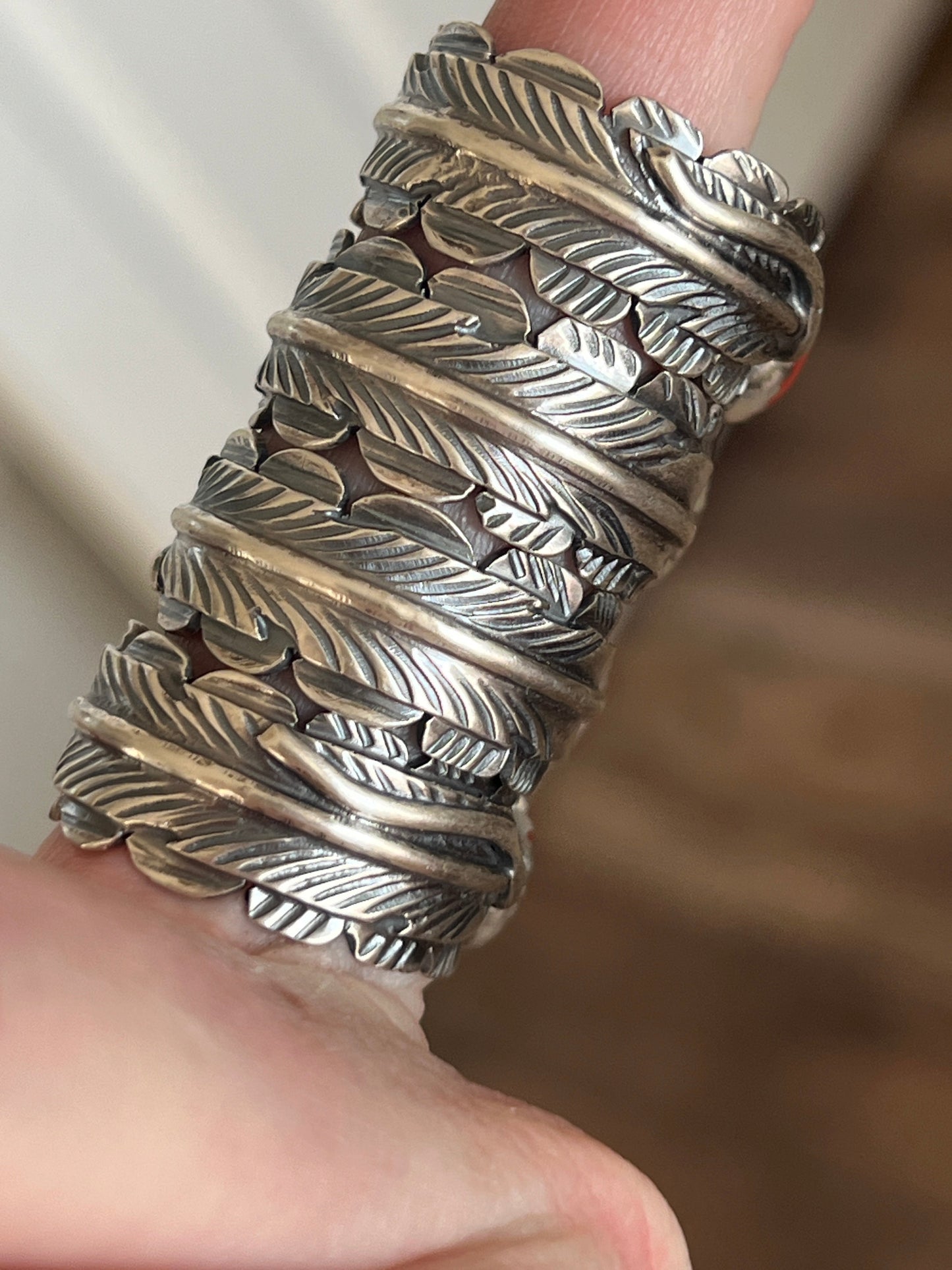 Navajo Sterling Silver Stout Feather Rings with Mediterranean Coral, Signed KM