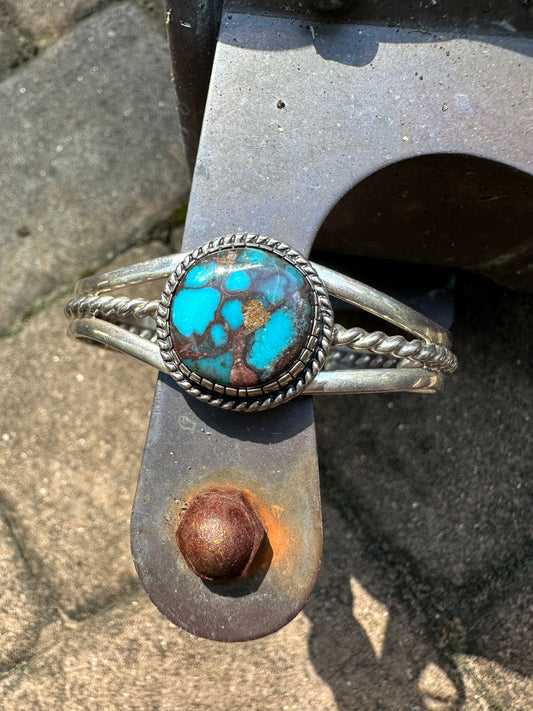 Vintage Navajo Turquoise and Sterling Silver Split Wire Cuff by Harry R Morgan