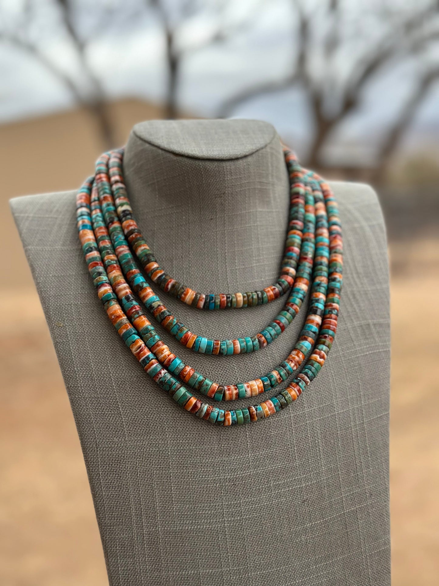 Navajo Kingman Turquoise & Spiny Sterling Silver 8mm Beaded Necklace