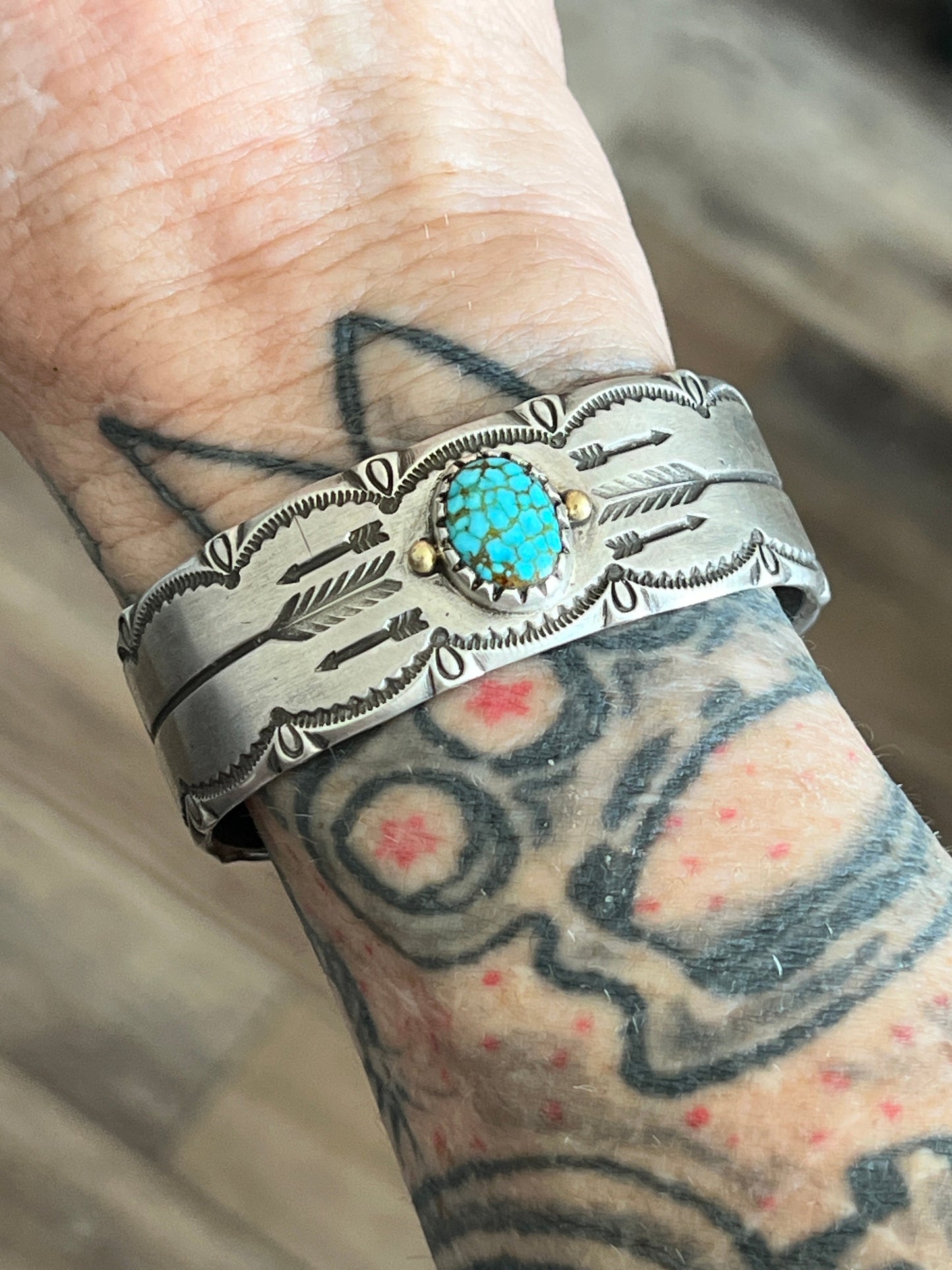 Falcon Trading Company Tufa Cast Sterling Silver and Kingman Turquoise Cuff Bracelet by Joe O’Neill