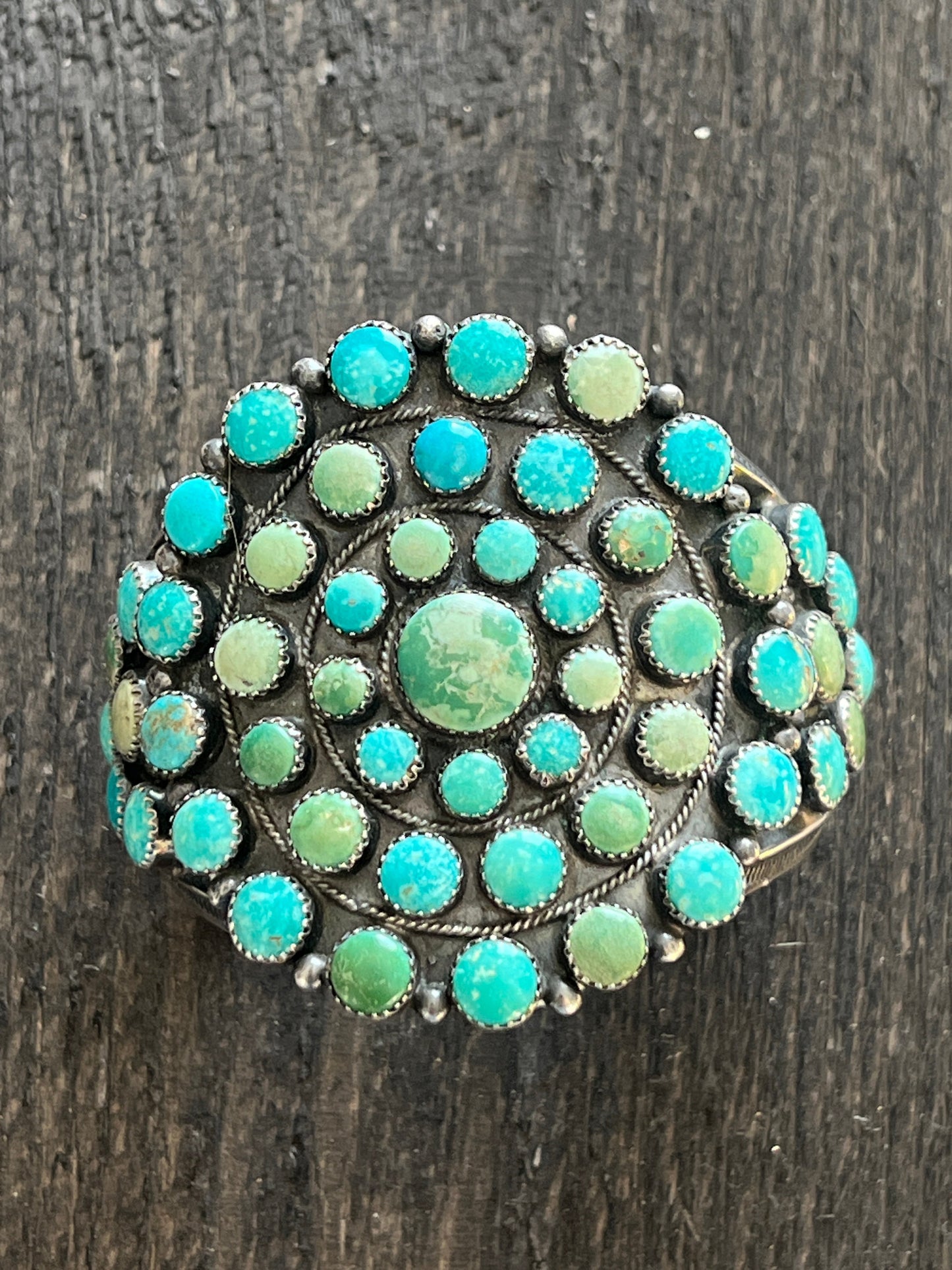 Vintage Navajo Sterling Silver and Fox Turquoise Cluster Cuff