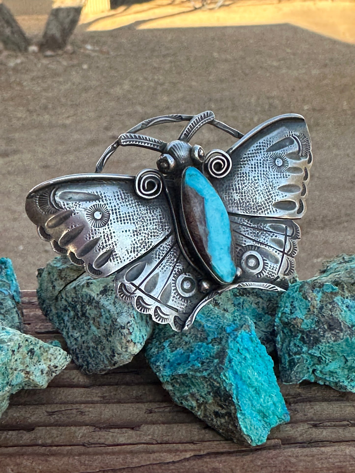 Art Tofoya Butterfly Natural Lavender Pit Bisbee Turquoise Sterling Ring Size 7