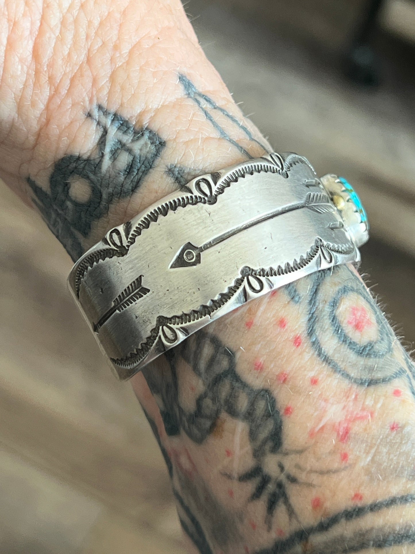 Falcon Trading Company Tufa Cast Sterling Silver and Kingman Turquoise Cuff Bracelet by Joe O’Neill