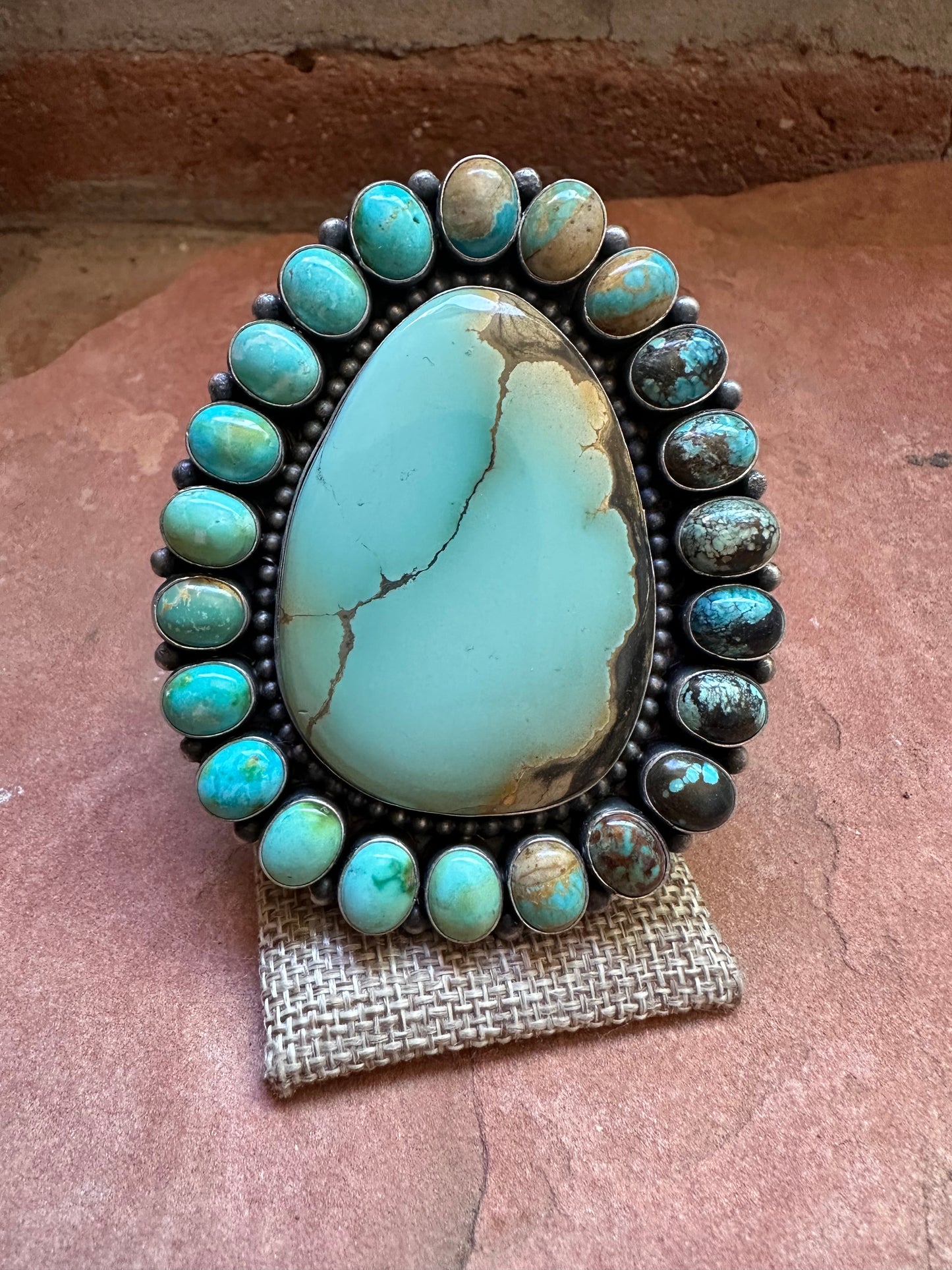 Beautiful Navajo Sterling Silver & Turquoise Statement Ring by Blaine Yellowhorse, Size 7
