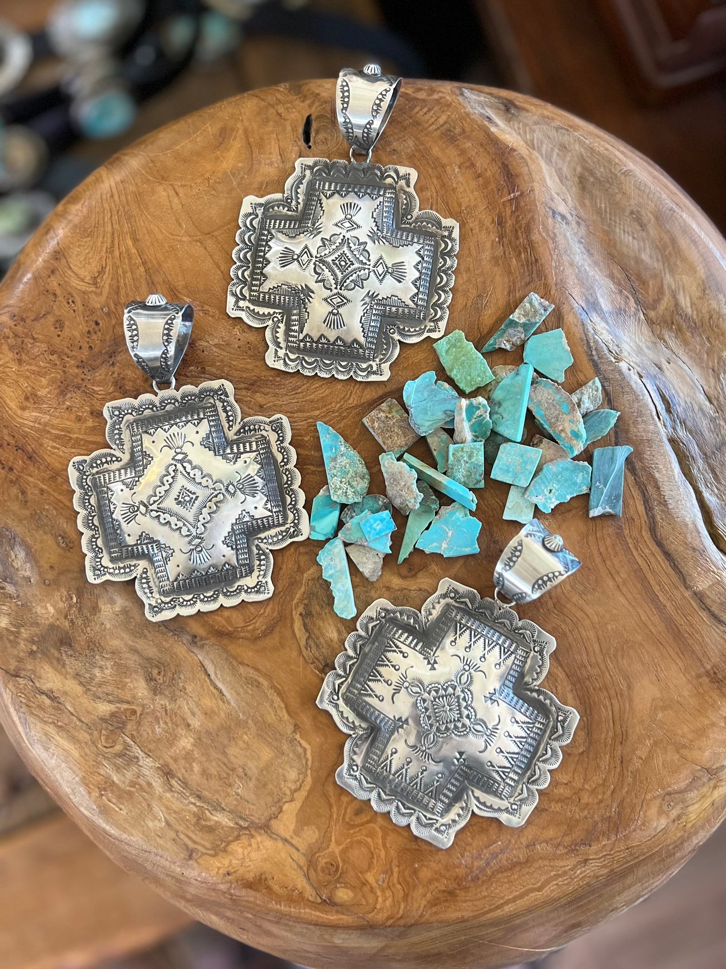 Navajo Hand Stamped Sterling Silver Santa Fe Cross Pendant by Victor Platero