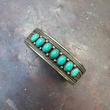 Navajo Made Sterling Silver and Turquoise Heavy Gauge Cuff Bracelet by Calvin Martinez