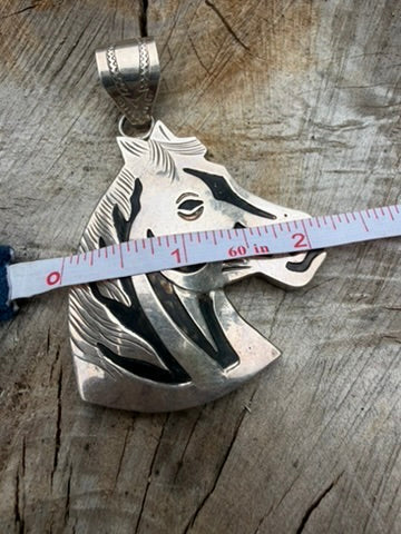 Navajo Made Sterling Silver Horse Head Pendant by Alonzo Mariano