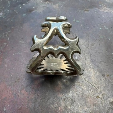 Vintage Cast Sterling Silver Turquoise Flower Cuff Bracelet, Signed RM