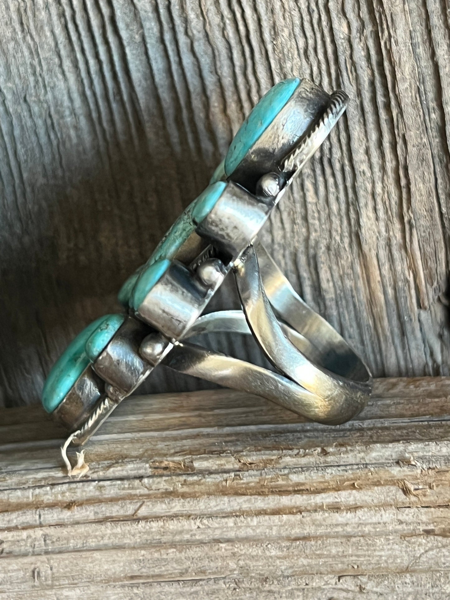 Navajo Sterling Silver and Natural Campitos Turquoise Cluster Ring by Sheila Becenti, Size 8.75