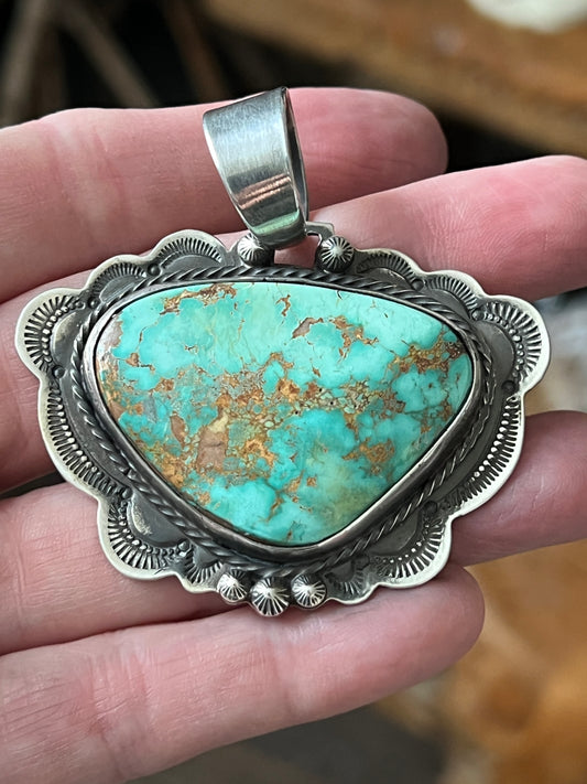 Sterling Silver and Royston Turquoise Pendant by Kimari Somers