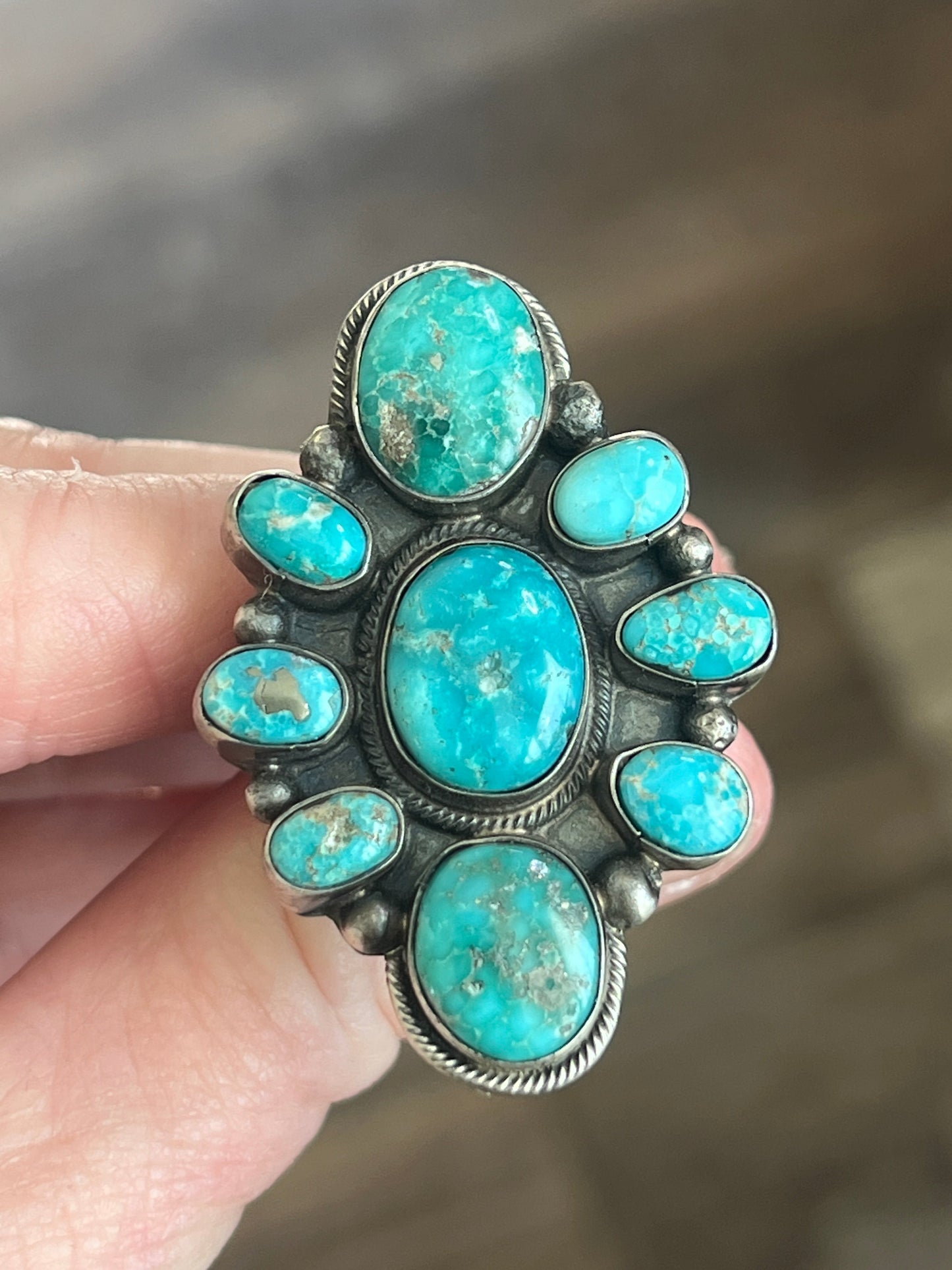 Navajo Sterling Silver and Natural Campitos Turquoise Cluster Rings by Sheila Becenti