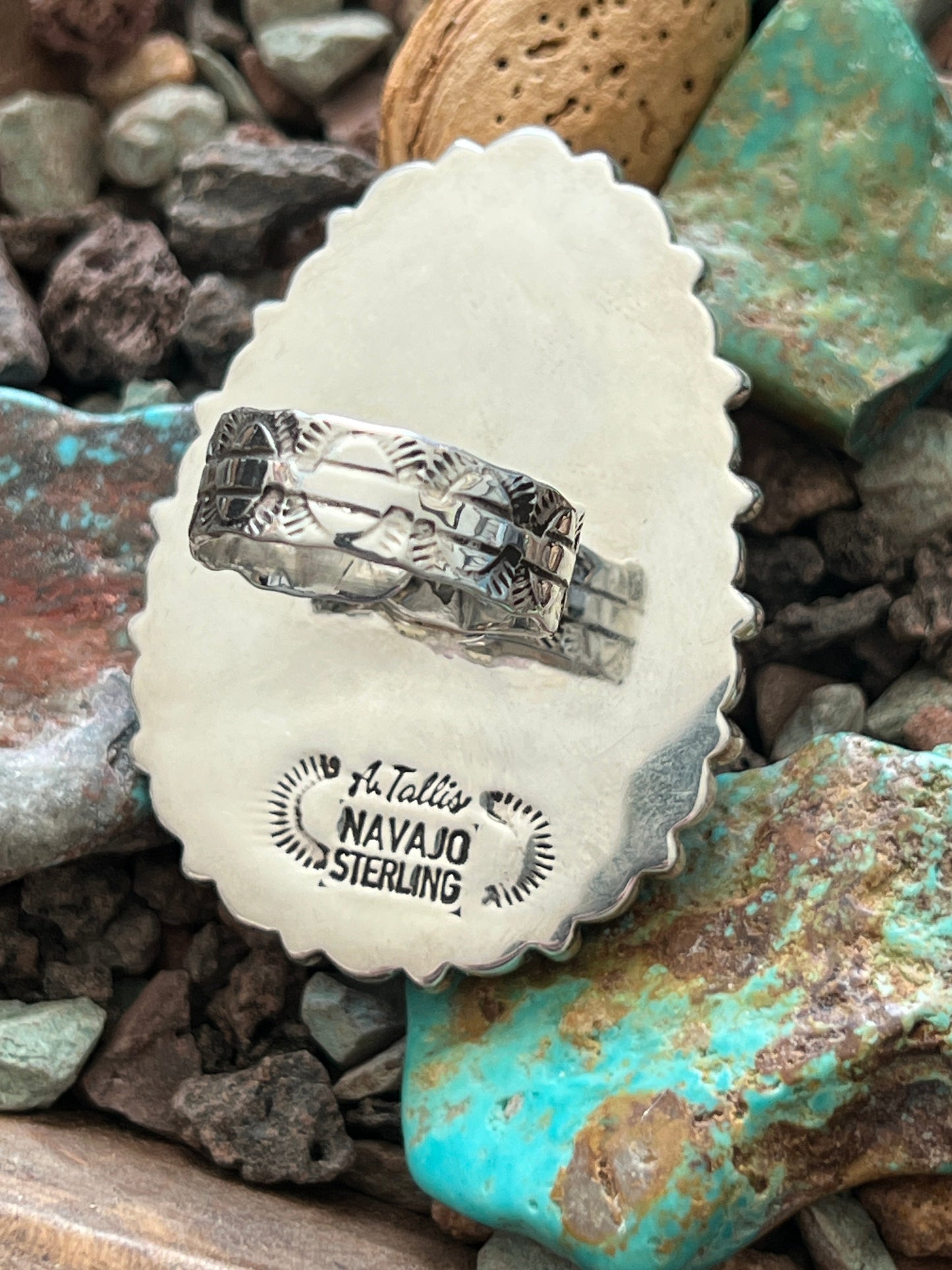 Navajo Sterling Silver and Tear Drop Queen Pink Conch Shell Cluster Ring by Aaron Tallis, Adjustable