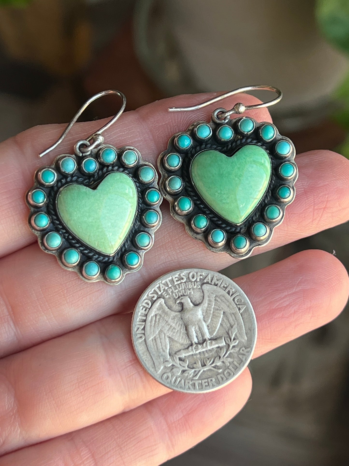 Leo Feeney Sterling Silver and Kingman Turquoise Cluster Heart Earrings