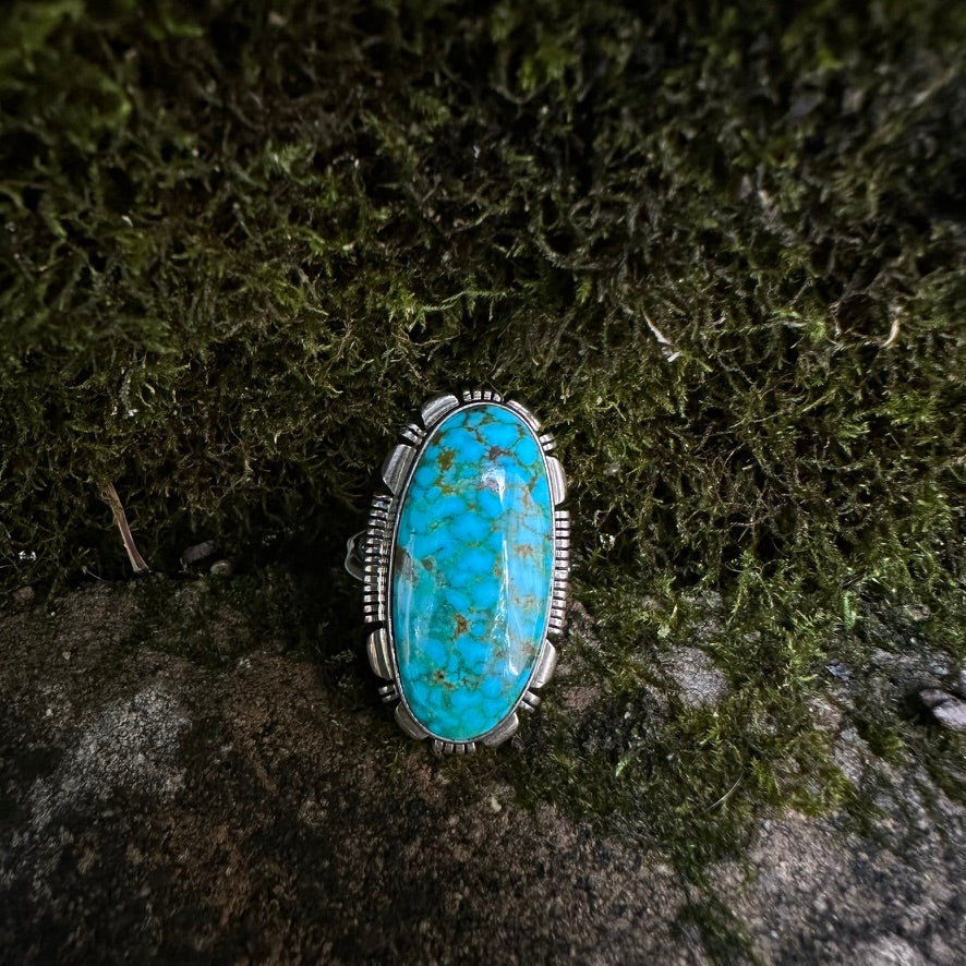 Navajo Sterling Silver and Turquoise Ring Signed by Larry Moses Yazzie