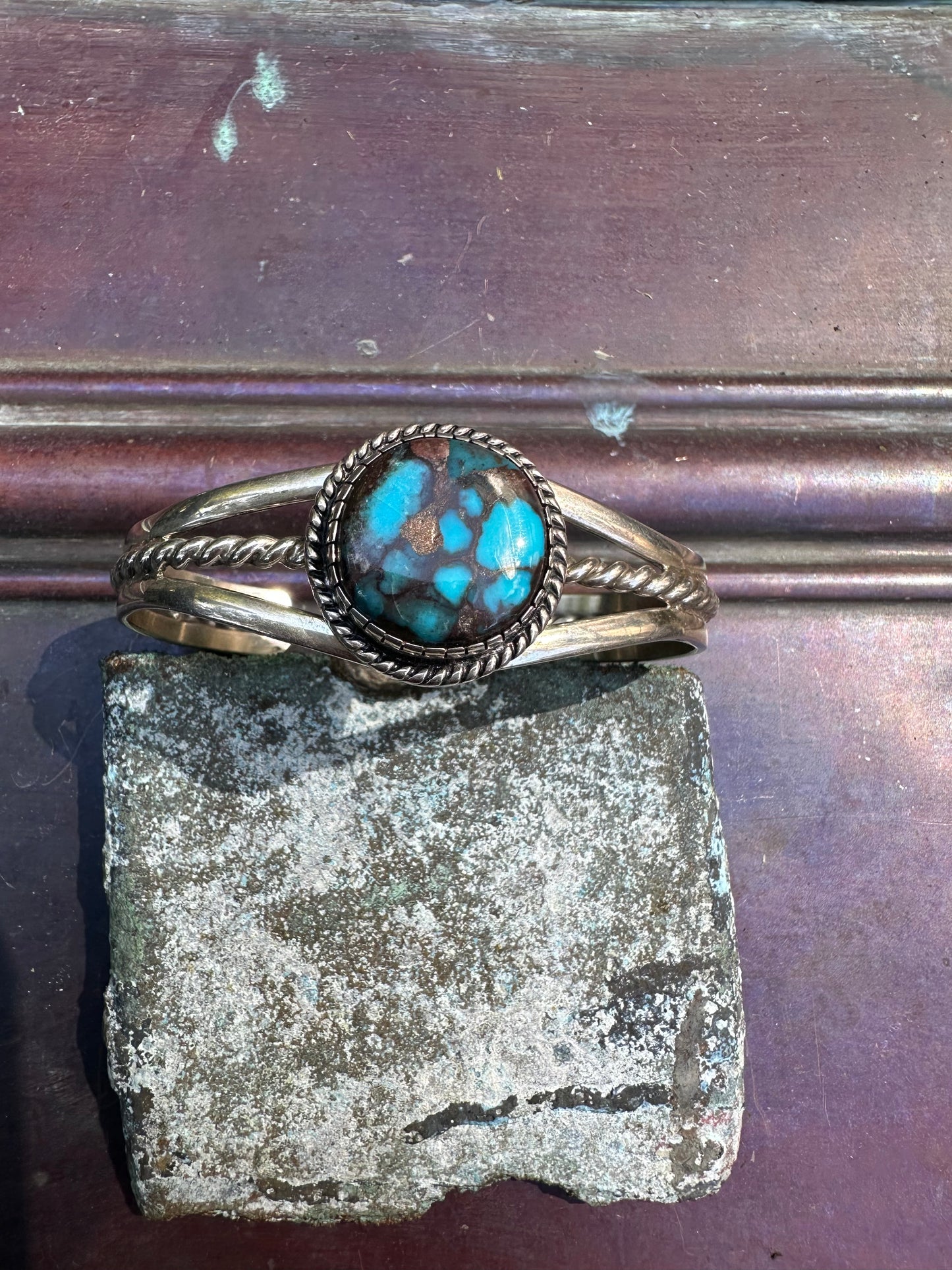 Vintage Navajo Turquoise and Sterling Silver Split Wire Cuff by Harry R Morgan