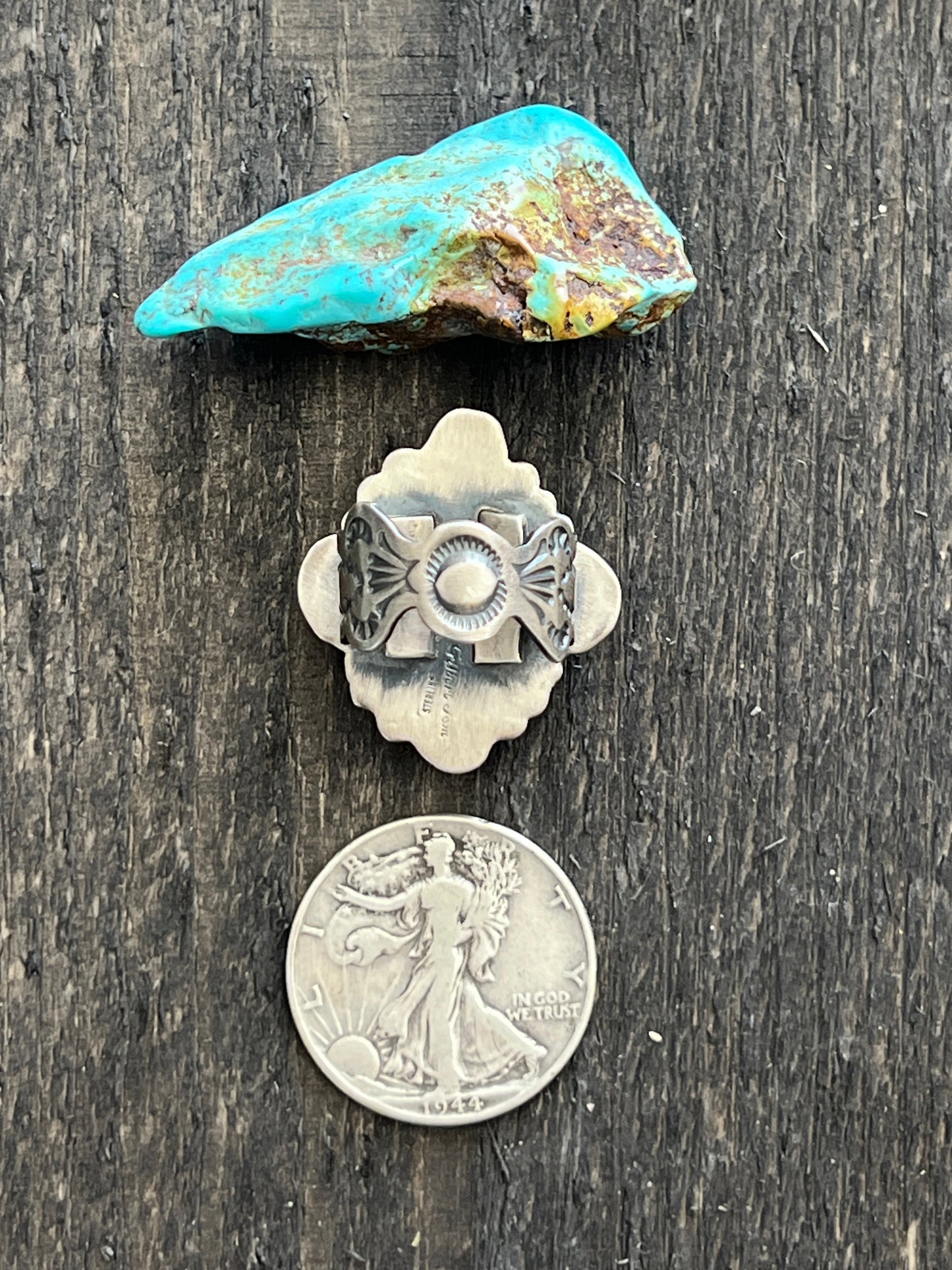 Navajo Sterling Silver and Royston Turquoise Single Stone Ring by Gilbert Tom, Size 9.5