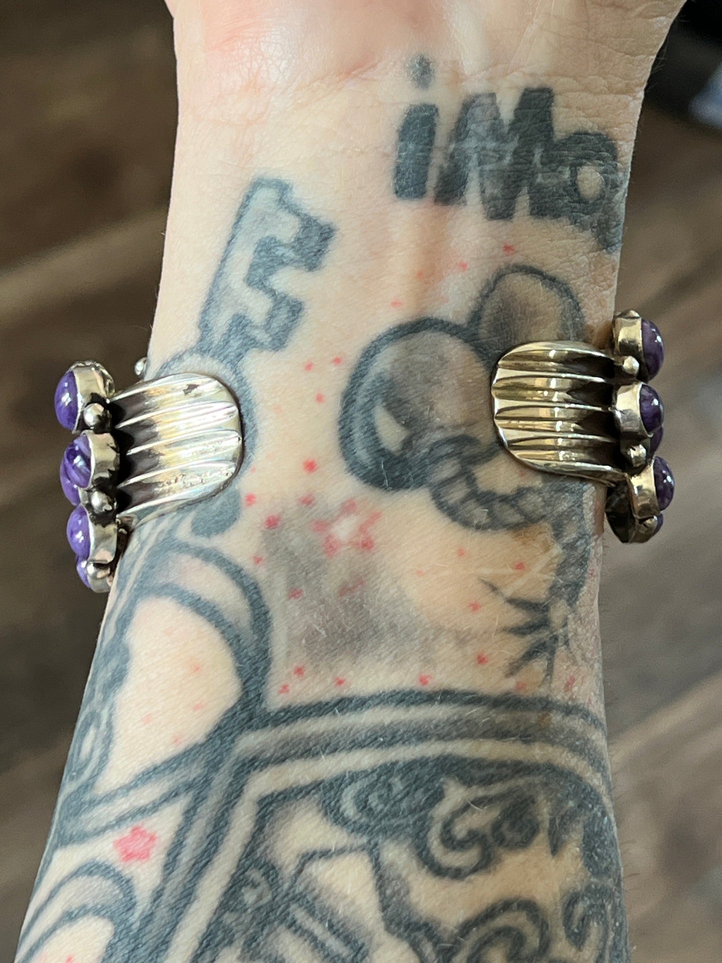 Navajo Sterling Silver and Charoite Cluster Cuff Bracelet by Tyler Brown