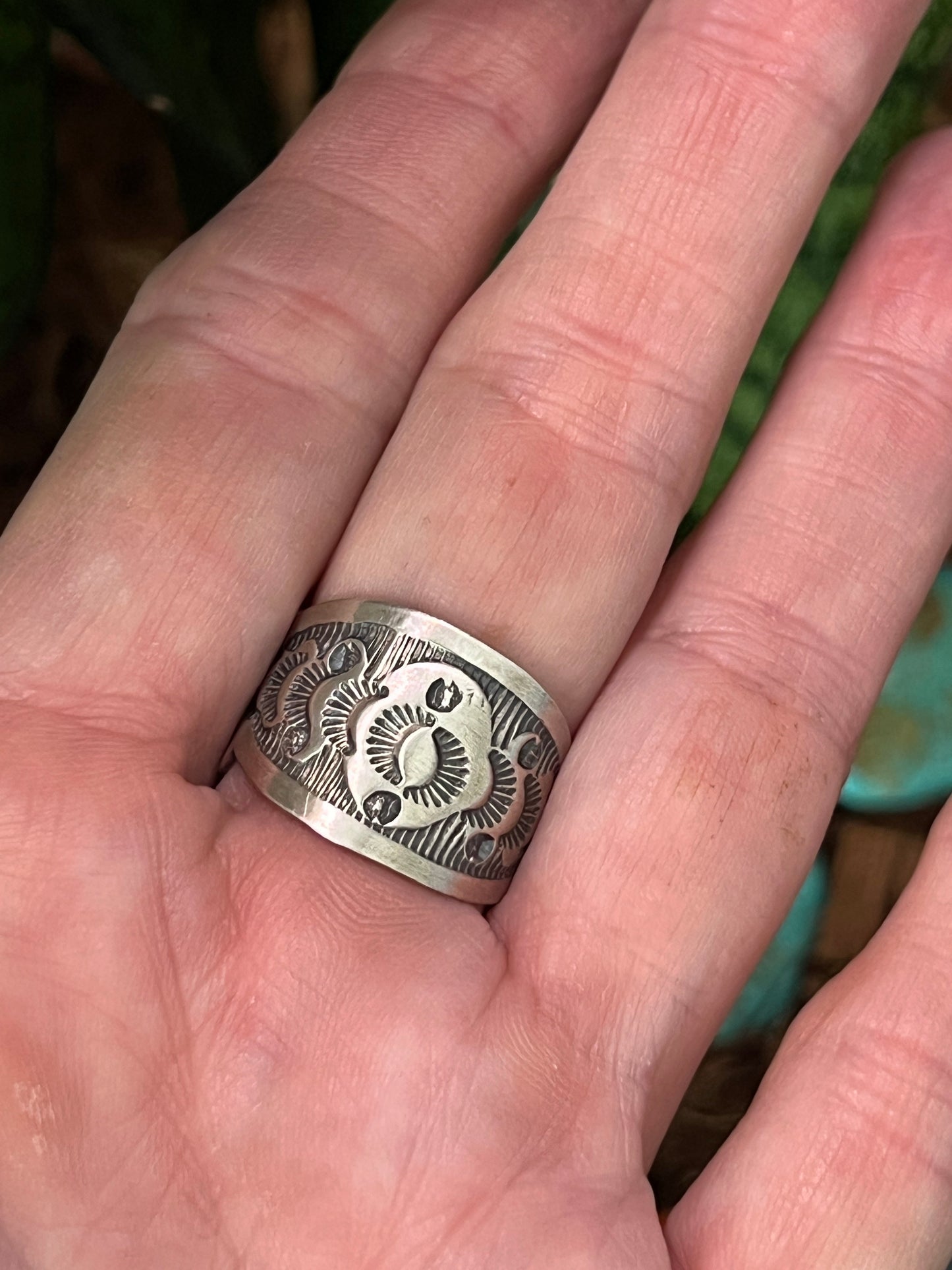 Navajo Sterling Silver and Natural Kingman Web Ring by Boyd Ashley, Size 8