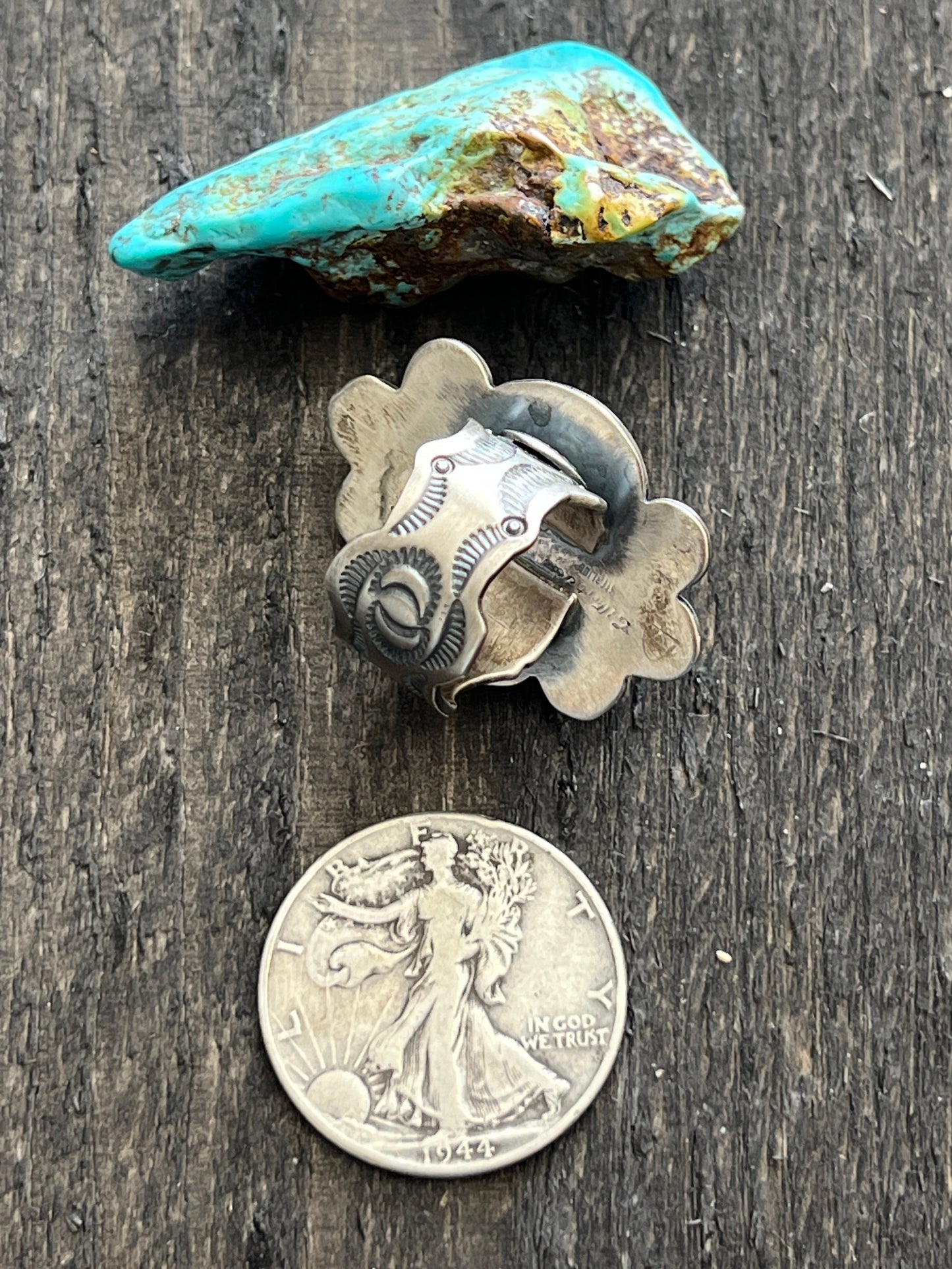 Navajo Sterling Silver and Royston Turquoise Single Stone Ring by Gilbert Tom, Size 8