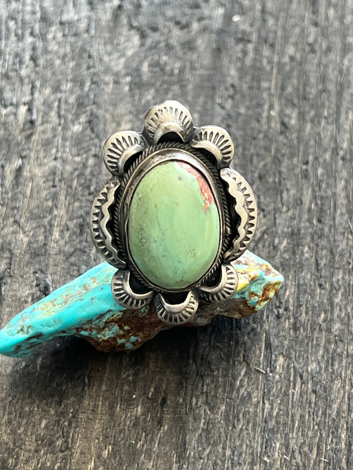 Navajo Sterling Silver and Royston Turquoise Single Stone Ring by Gilbert Tom, Size 8