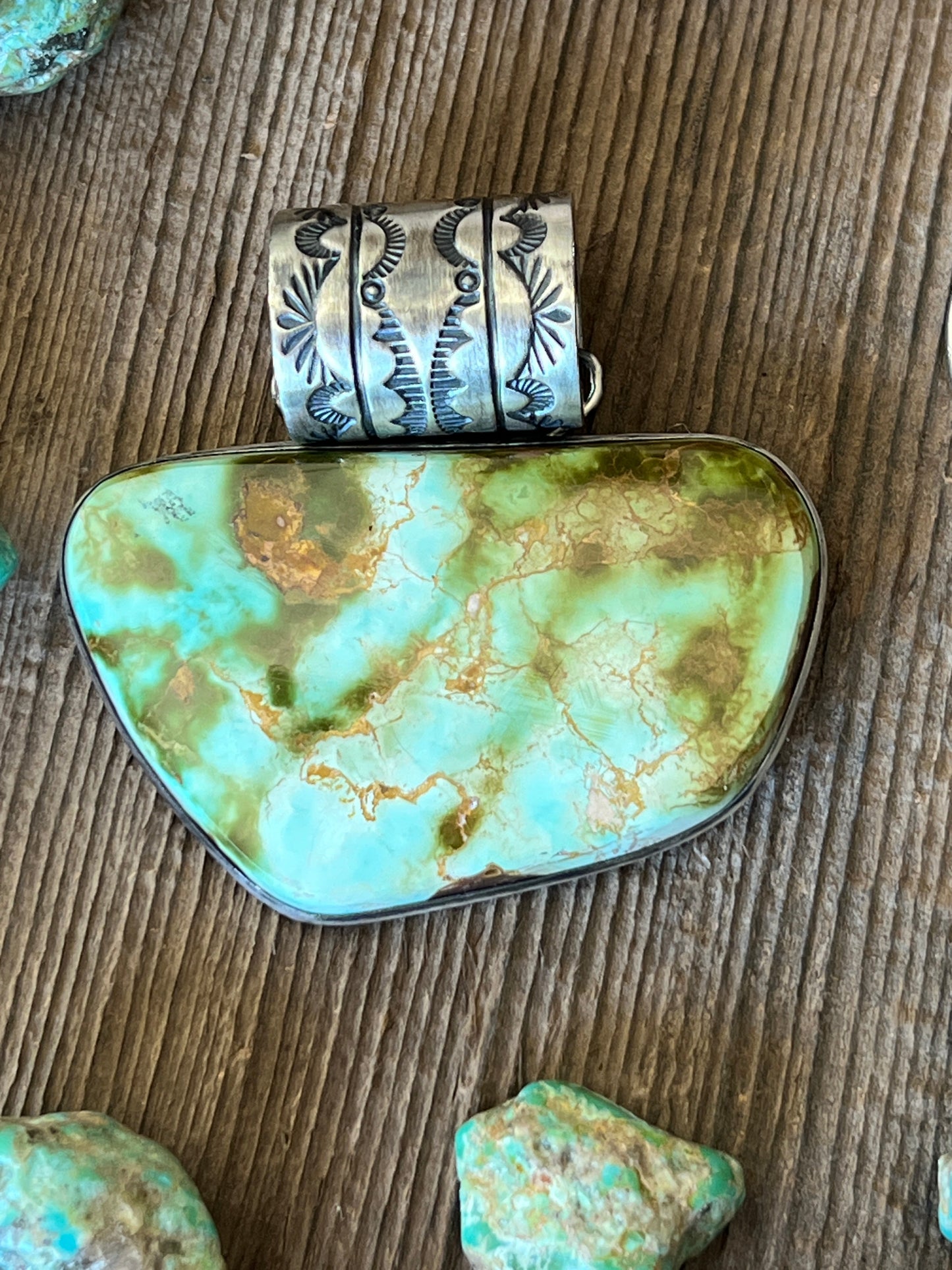 Navajo Sterling Silver and Royston Turquoise Solo Pendant by Angela Martin