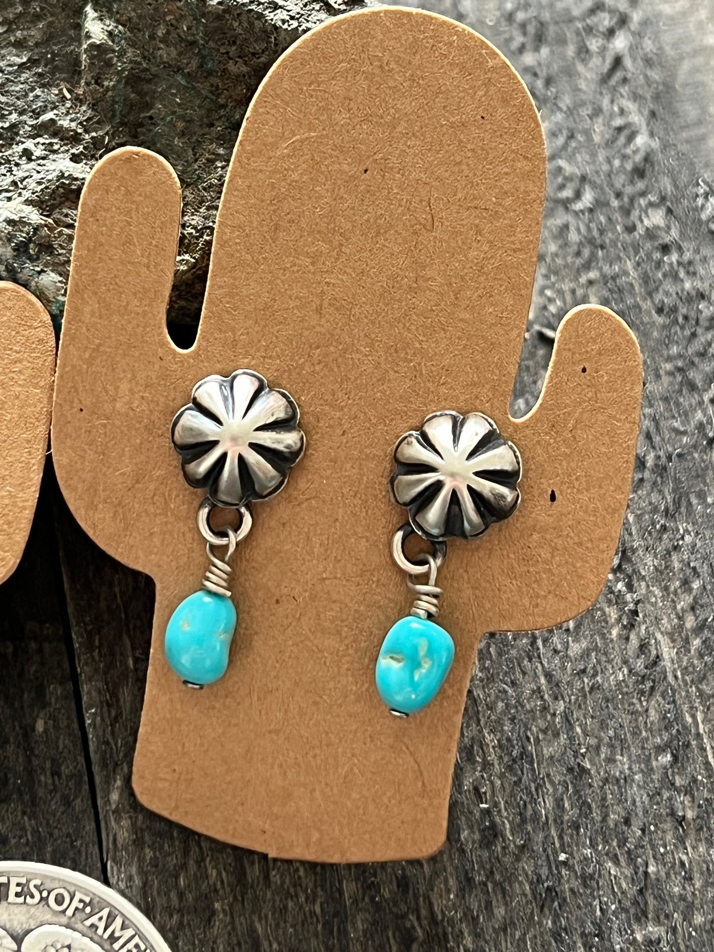 Summer Lovin’ Navajo Made Sterling Silver and Turquoise Concho Post Earrings