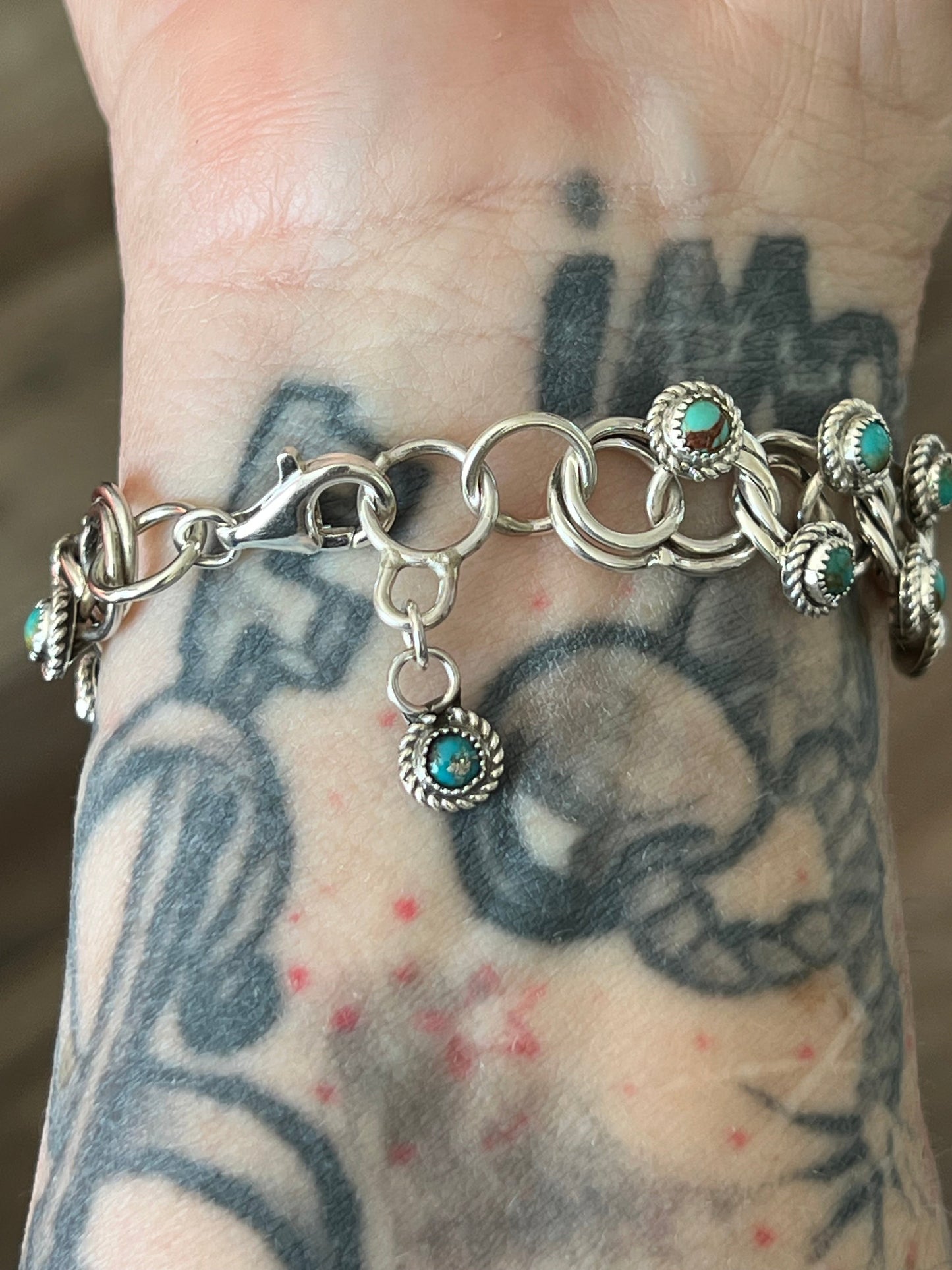 Zuni Sterling and Snake Eye Turquoise Link Necklace, Bracelet & Earrings by Dillon Cheama