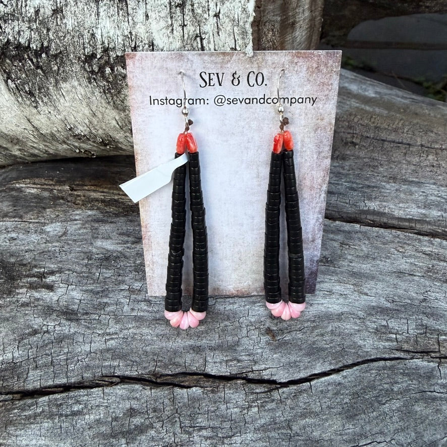 Native Made Sterling Silver and Jet Jacla earrings by Tristan Johnson