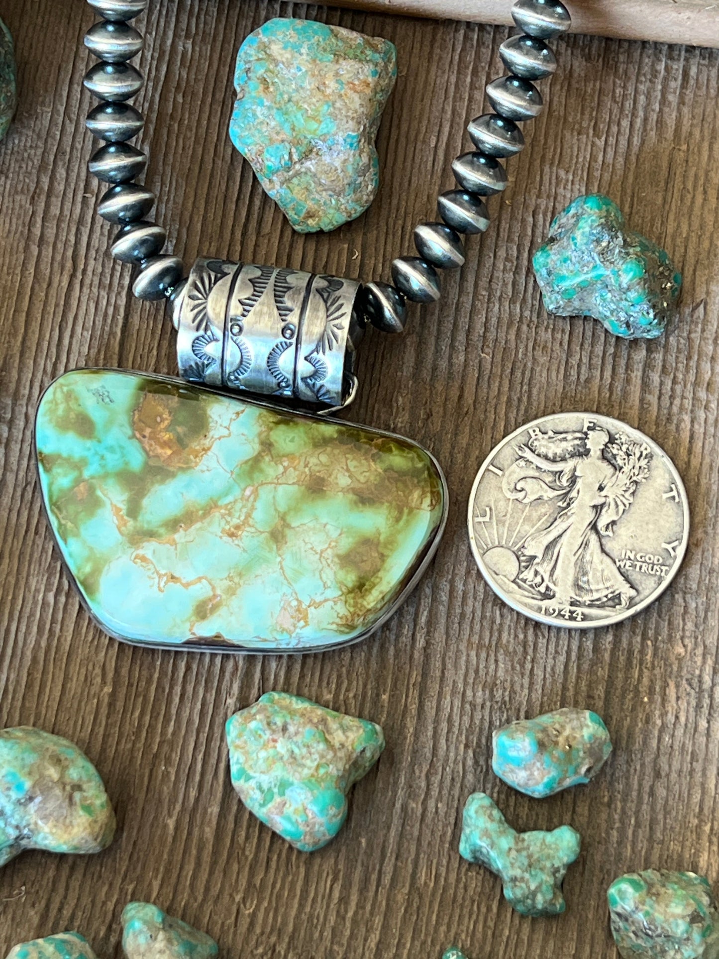 Navajo Sterling Silver and Royston Turquoise Solo Pendant by Angela Martin