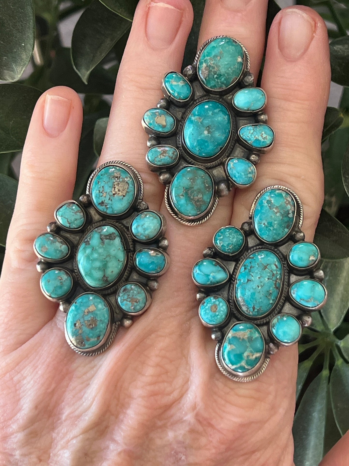 Navajo Sterling Silver and Natural Campitos Turquoise Cluster Rings by Sheila Becenti