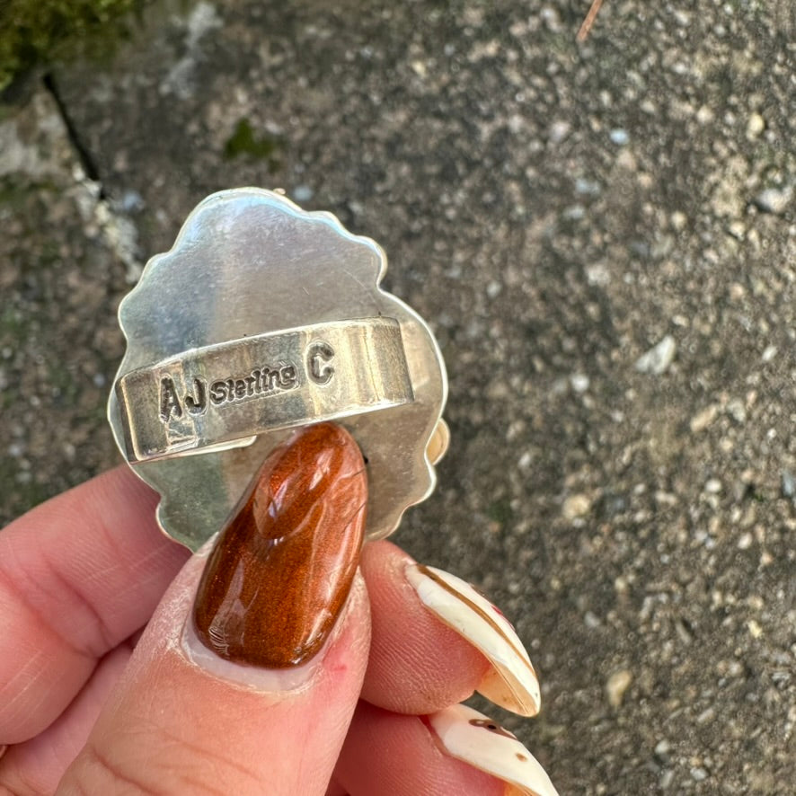 Vintage Navajo Sterling Silver and Blue Turquoise Ring Signed by Albert Cleveland