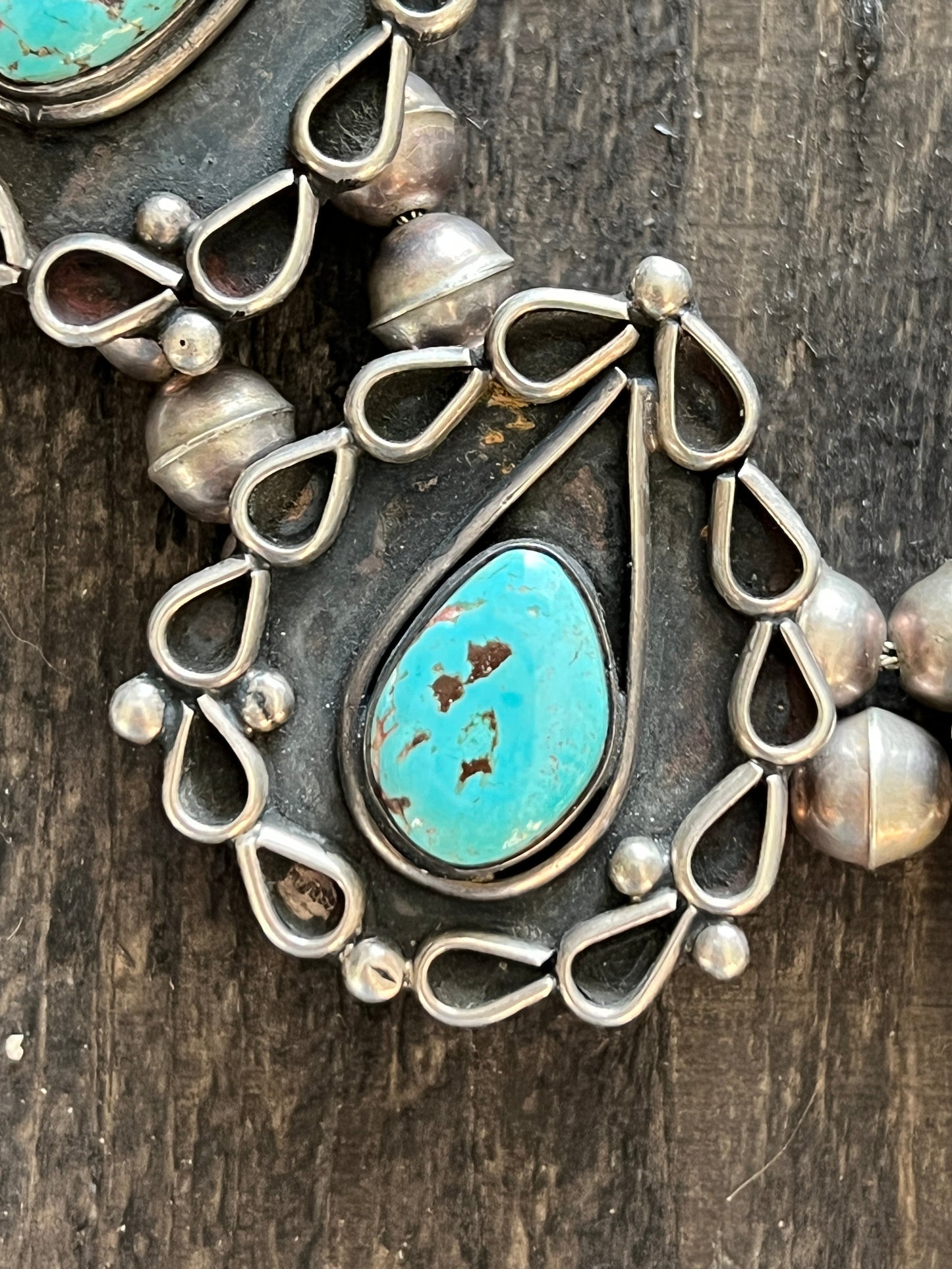 Vintage Navajo Sterling Silver and Turquoise Station Necklace