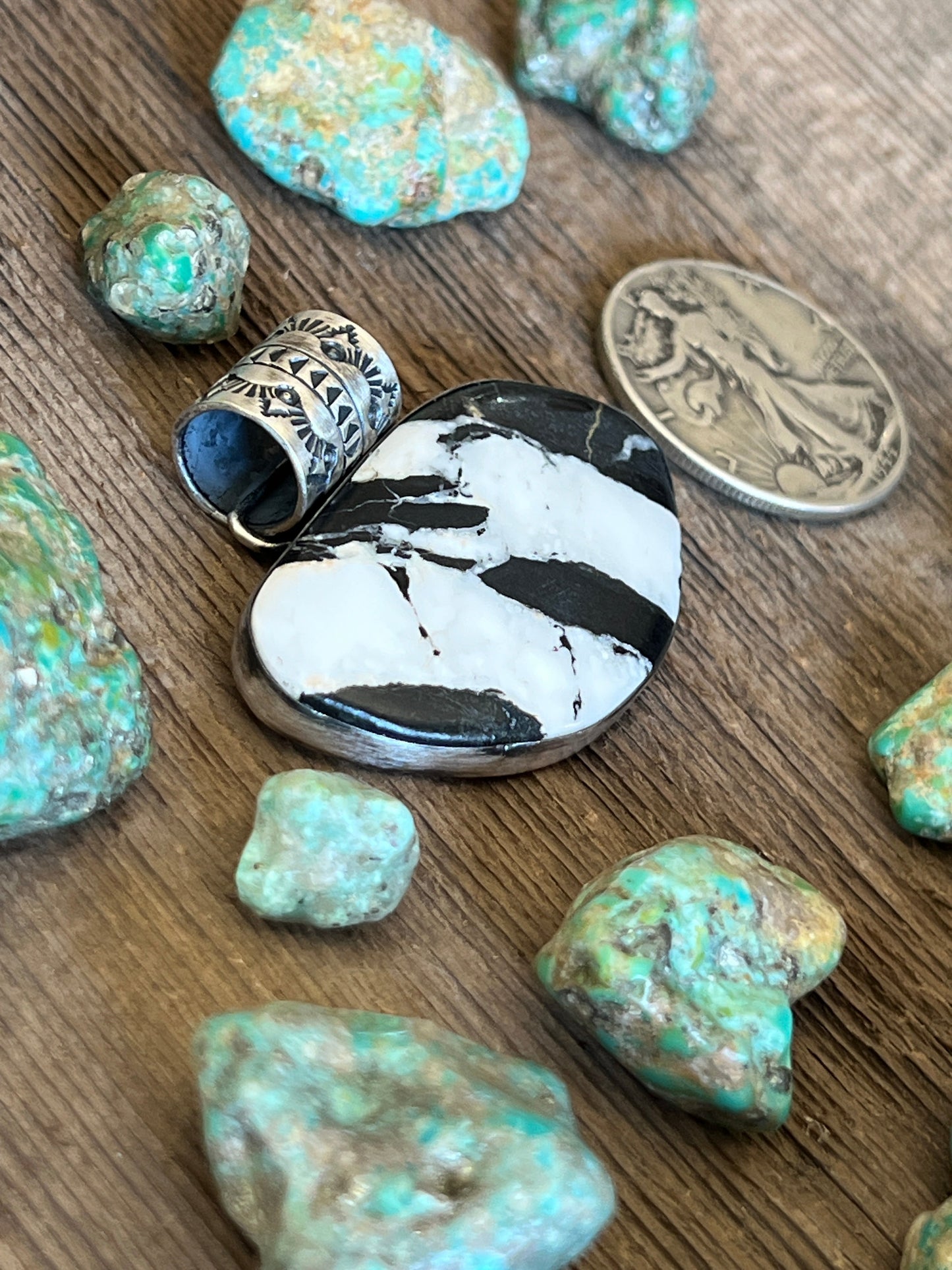 Navajo Sterling Silver and White Buffalo Solo Pendant by Angela Martin