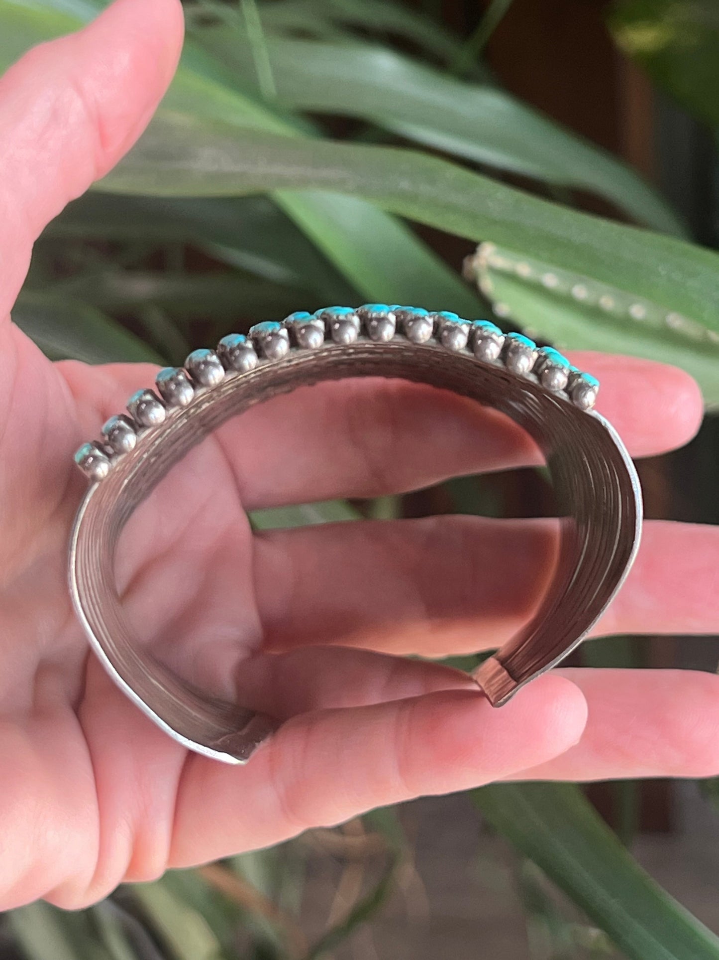 Stunning Old Pawn 15 Row Zuni Sterling Silver & Turquoise Gauntlet Style Cuff Bracelet by Clark Couyancy