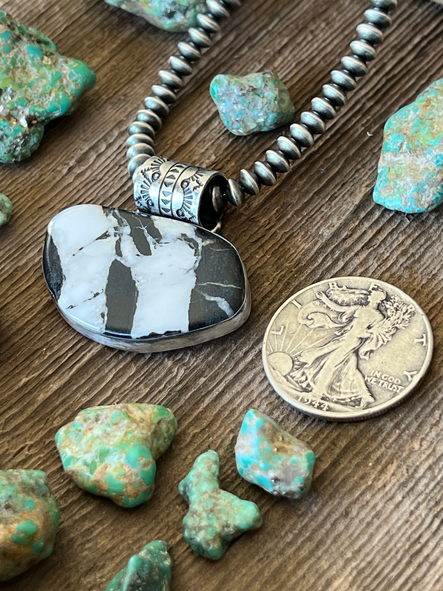 Navajo Sterling Silver and White Buffalo Solo Pendant by Angela Martin