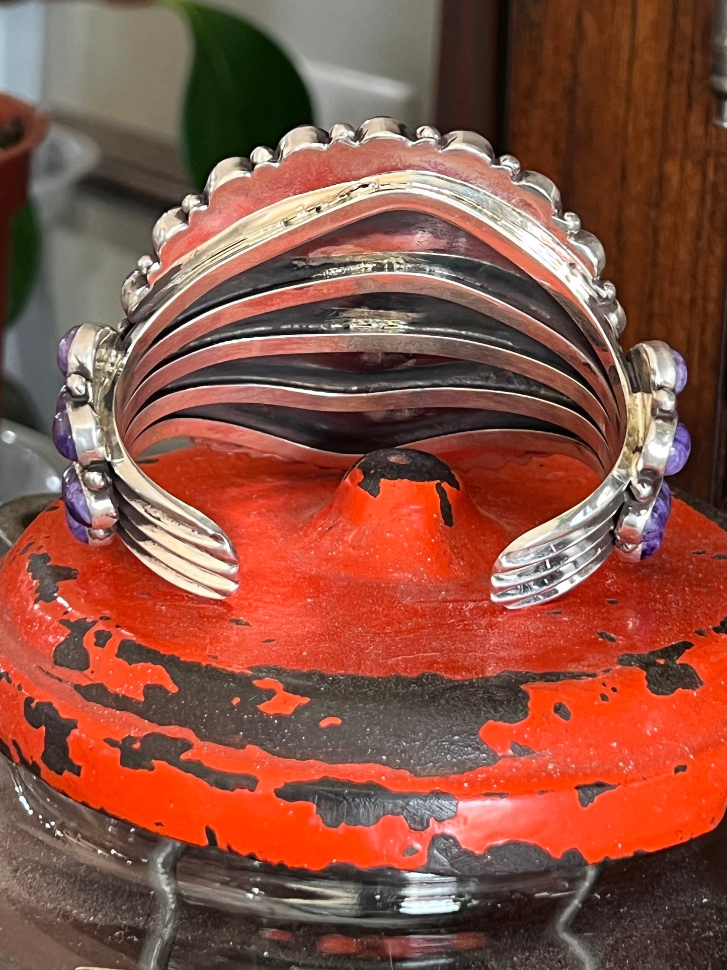 Navajo Sterling Silver and Charoite Cluster Cuff Bracelet by Tyler Brown