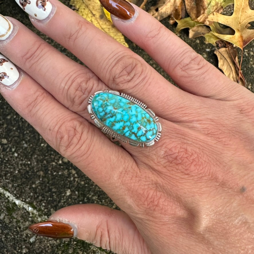 Navajo Sterling Silver and Turquoise Ring Signed by Larry Moses Yazzie