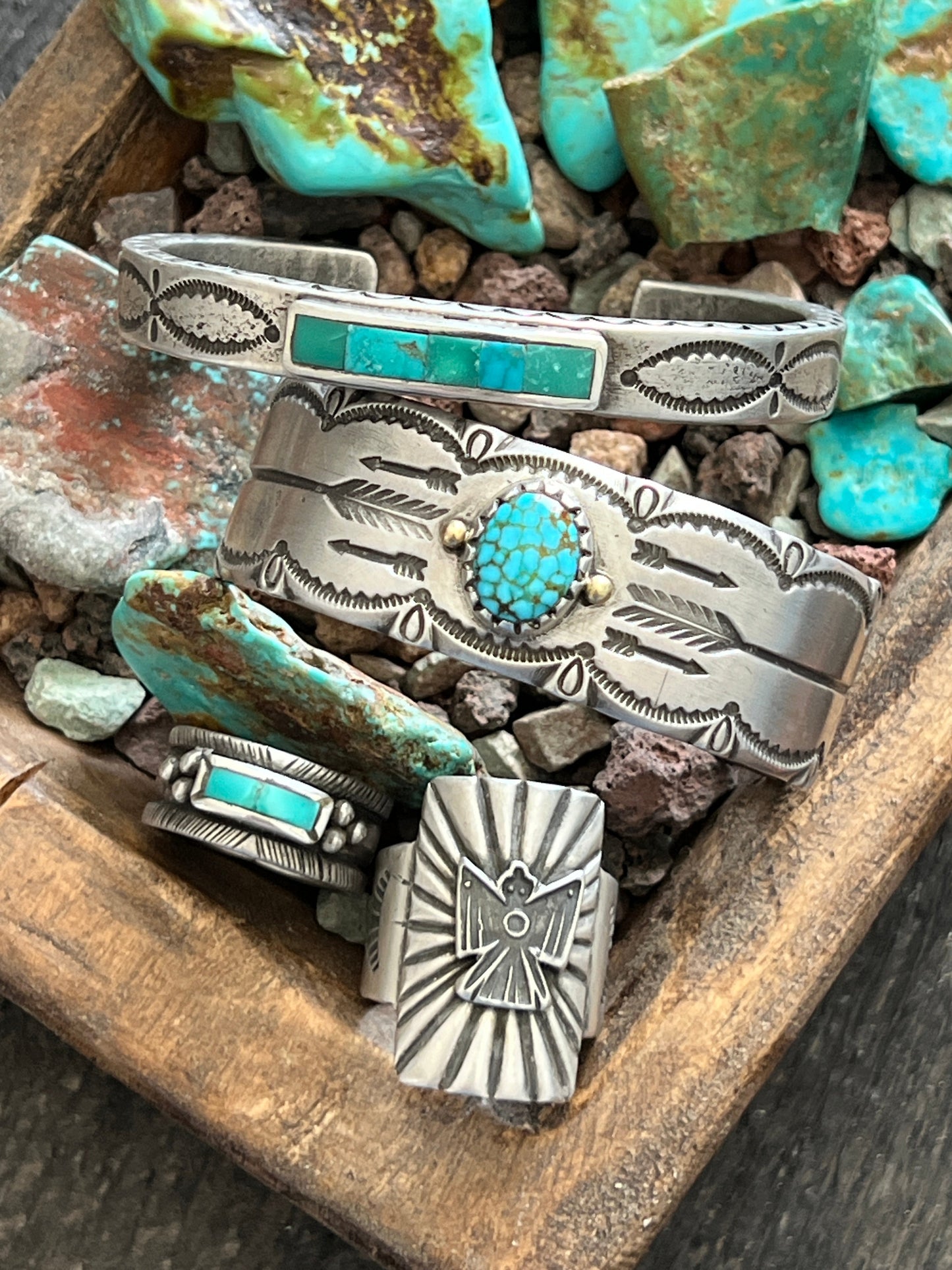 Falcon Trading Company Tufa Cast Sterling Silver and Kingman Turquoise Cuff Bracelet by Joe O’Neill
