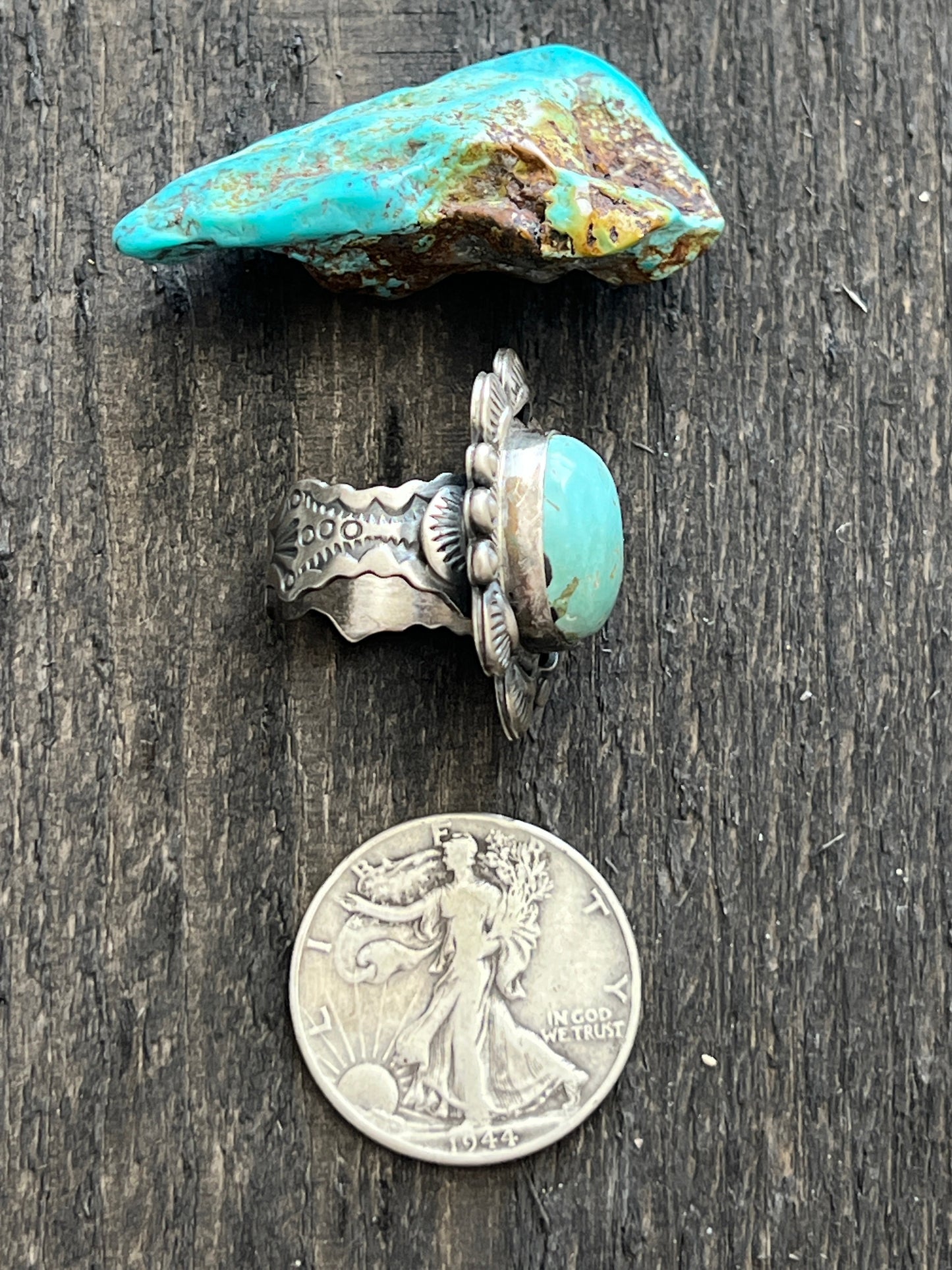 Navajo Sterling Silver and Royston Turquoise Single Stone Ring by Gilbert Tom, Size 8