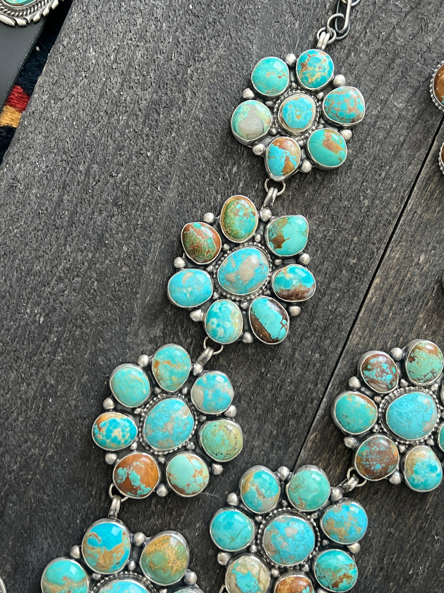 Navajo Big Mama Sterling Silver and Royston Turquoise Cluster Necklace with Matching Earrings by Sheila Becenti