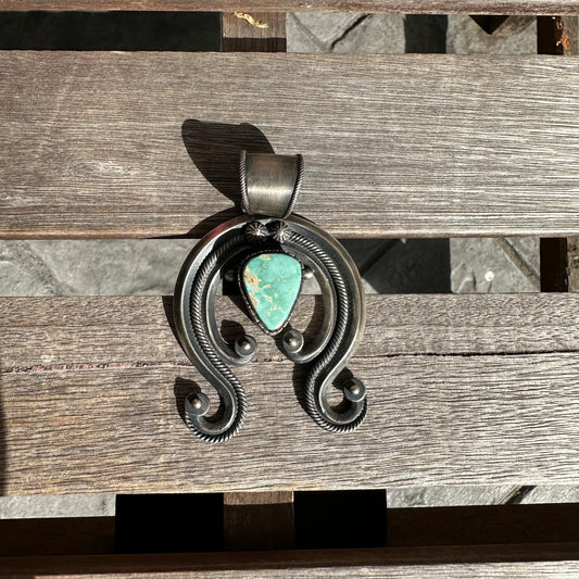 Navajo Made Sterling Silver and Turquoise Naja Pendant by Danny Clark